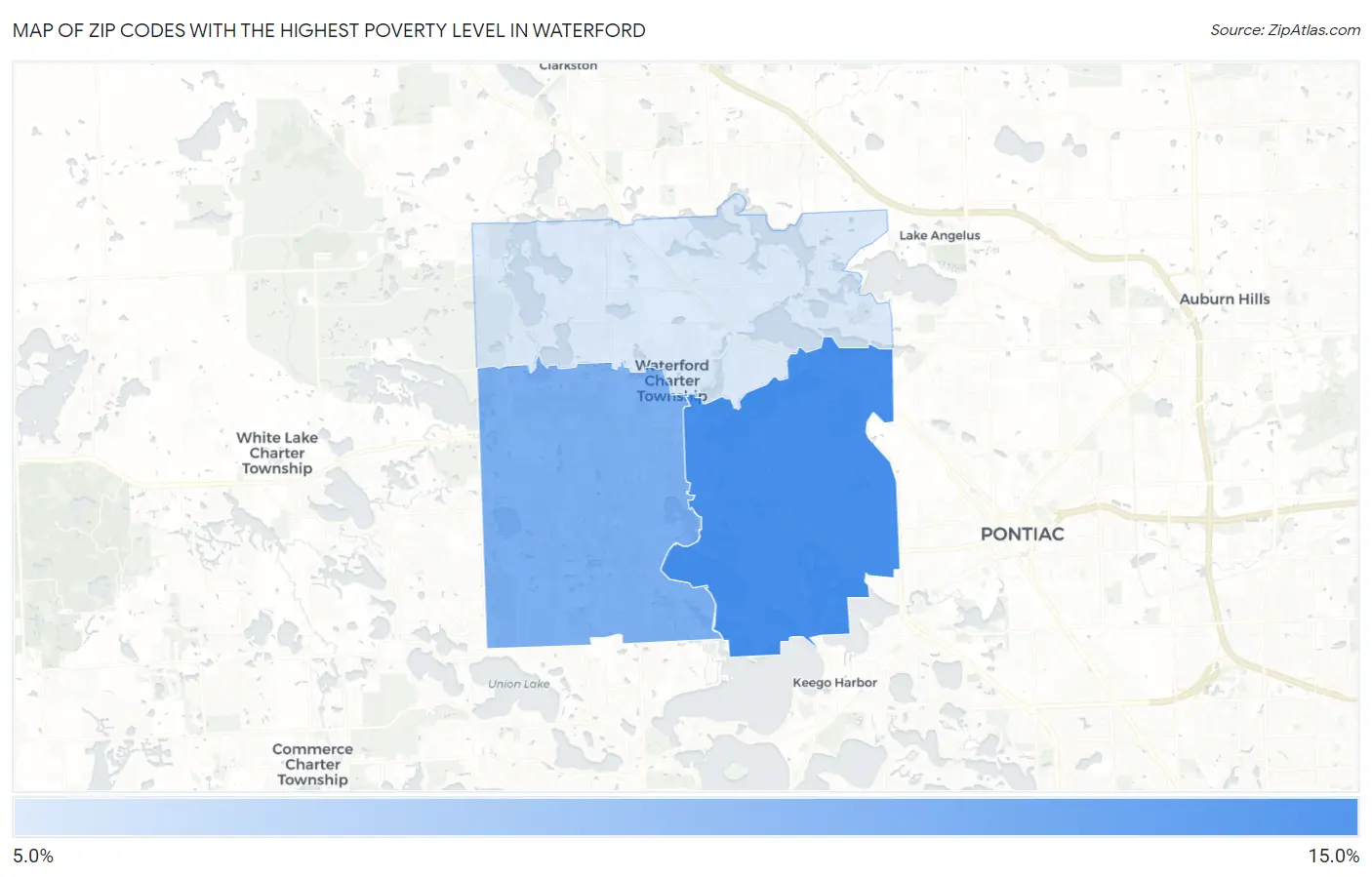 Zip Codes with the Highest Poverty Level in Waterford Map