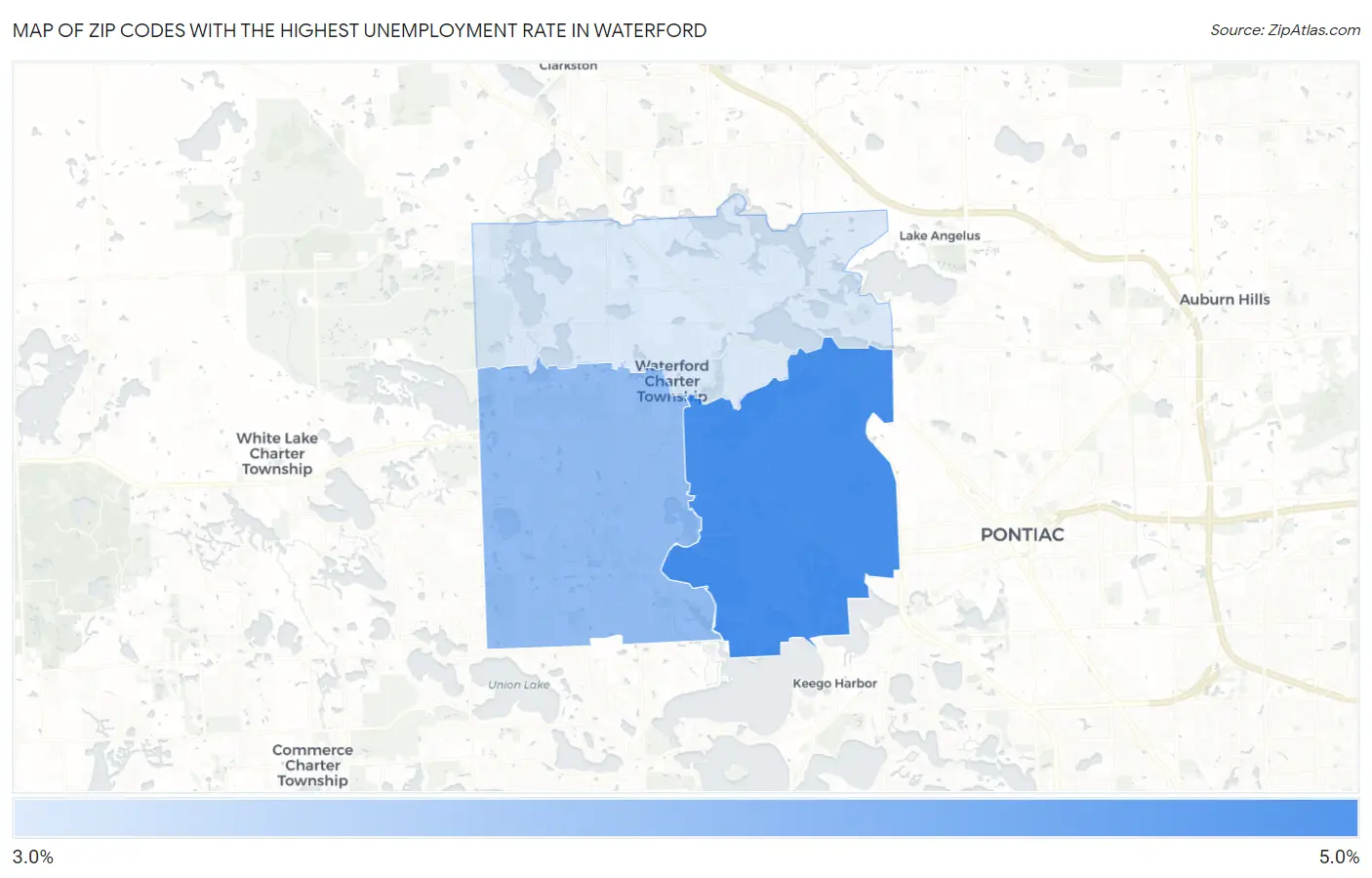 Zip Codes with the Highest Unemployment Rate in Waterford Map