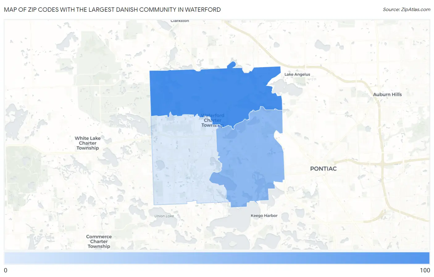 Zip Codes with the Largest Danish Community in Waterford Map