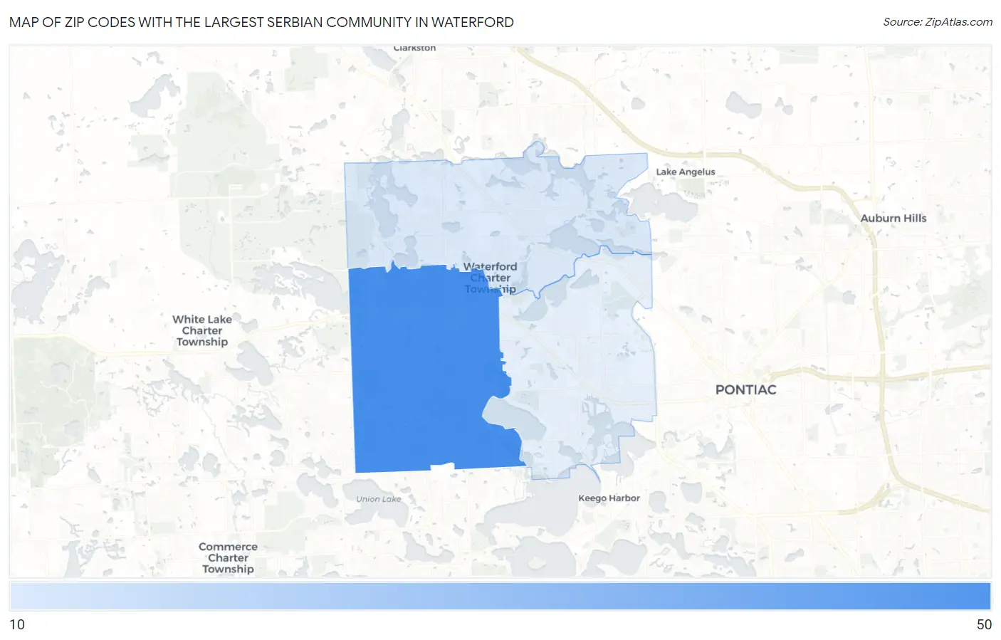 Zip Codes with the Largest Serbian Community in Waterford Map