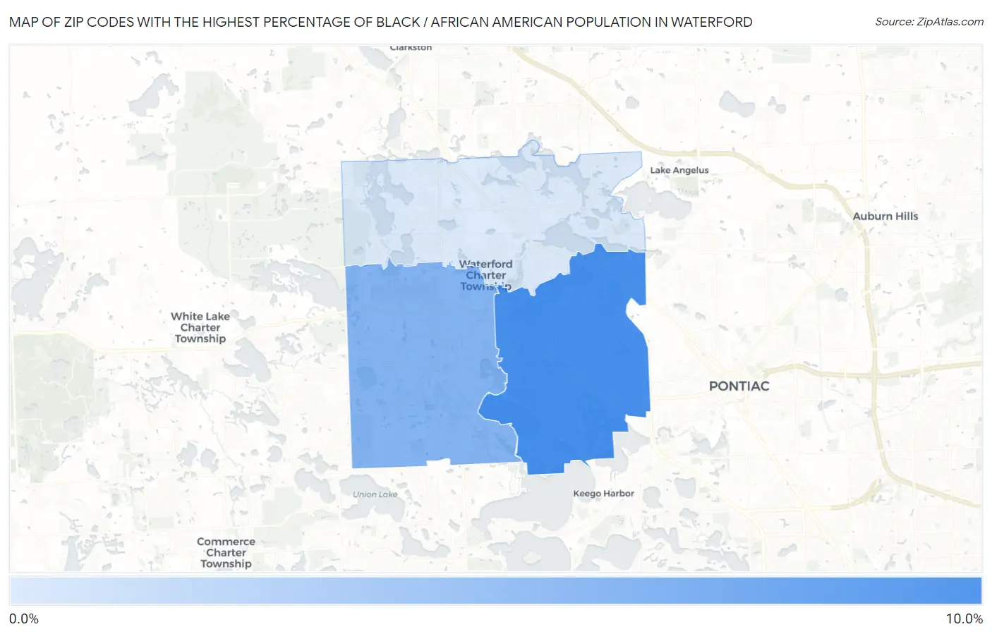 Zip Codes with the Highest Percentage of Black / African American Population in Waterford Map