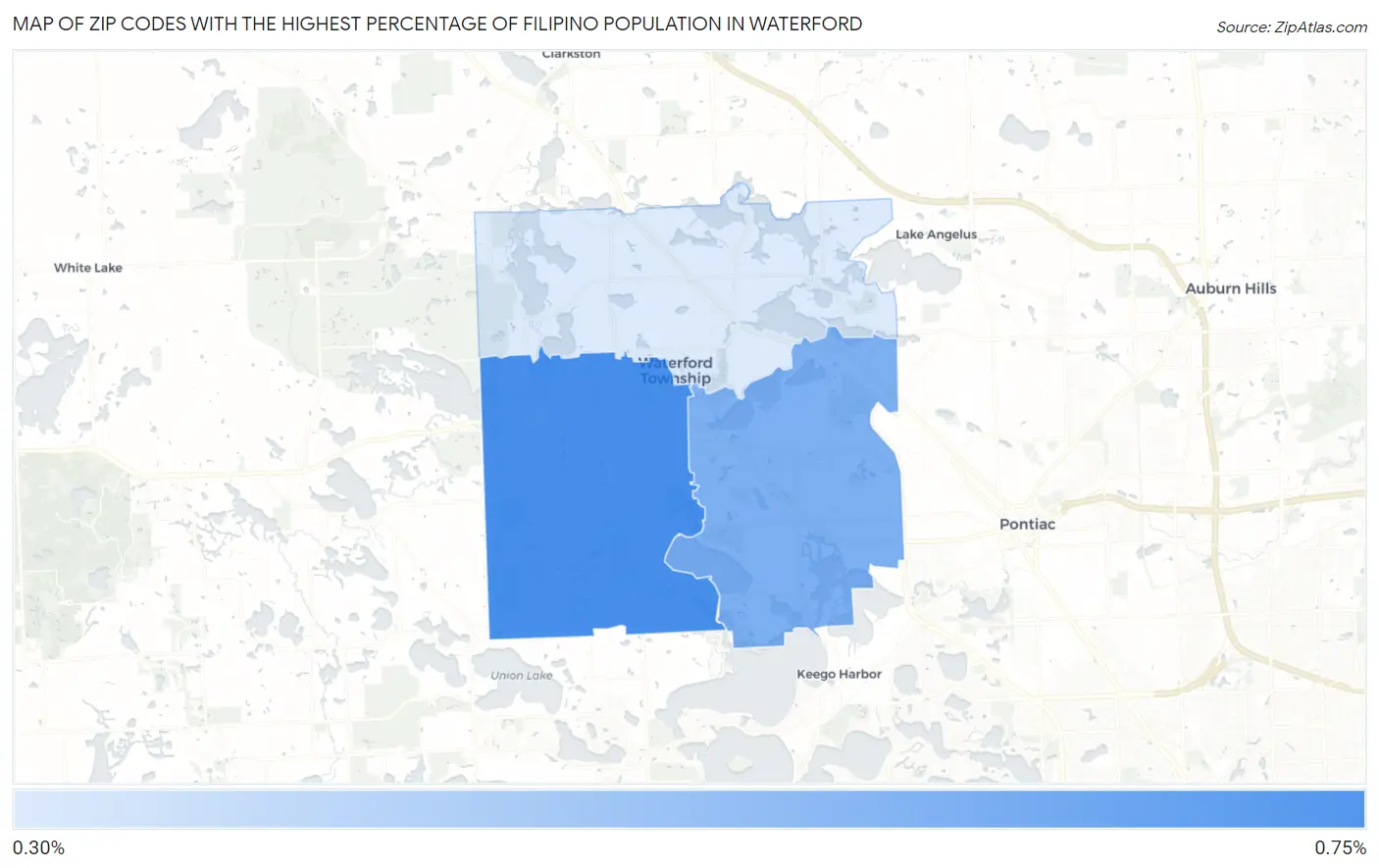 Zip Codes with the Highest Percentage of Filipino Population in Waterford Map