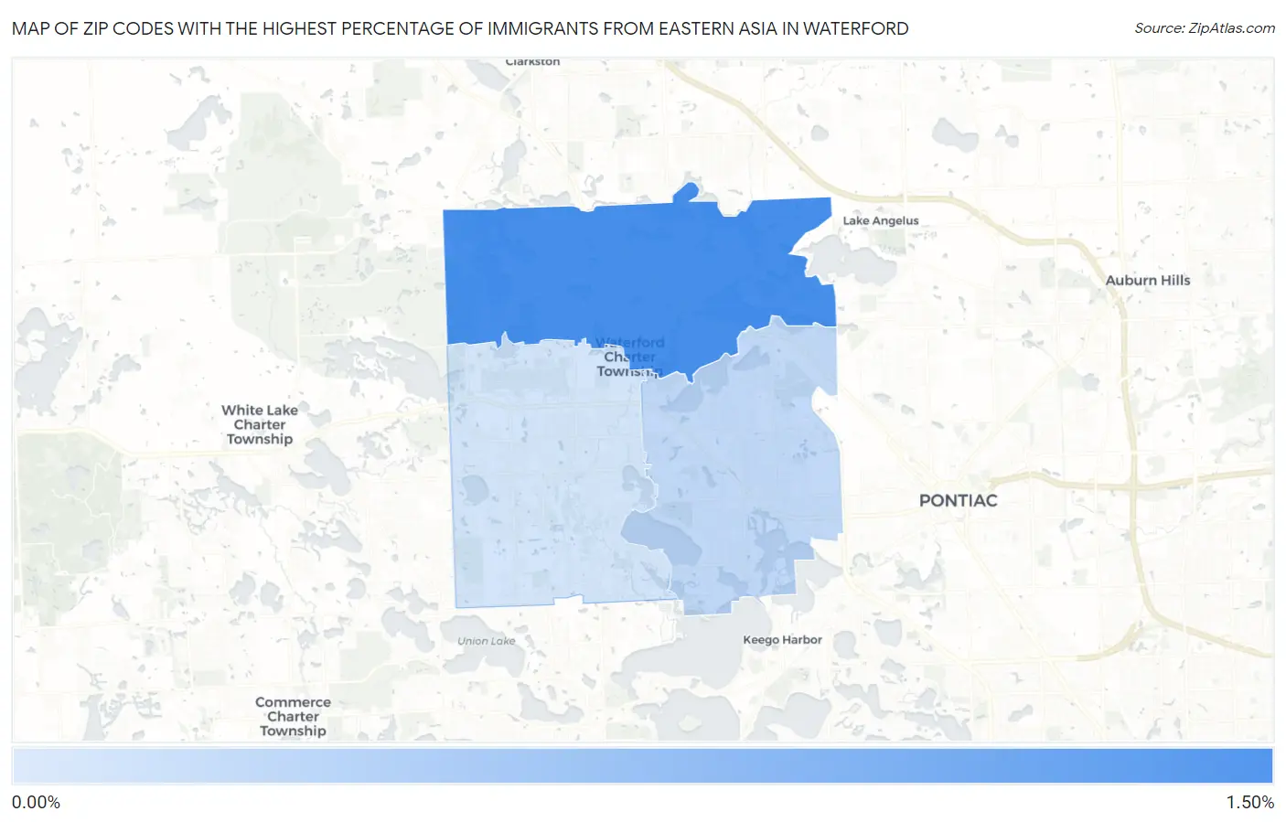 Zip Codes with the Highest Percentage of Immigrants from Eastern Asia in Waterford Map