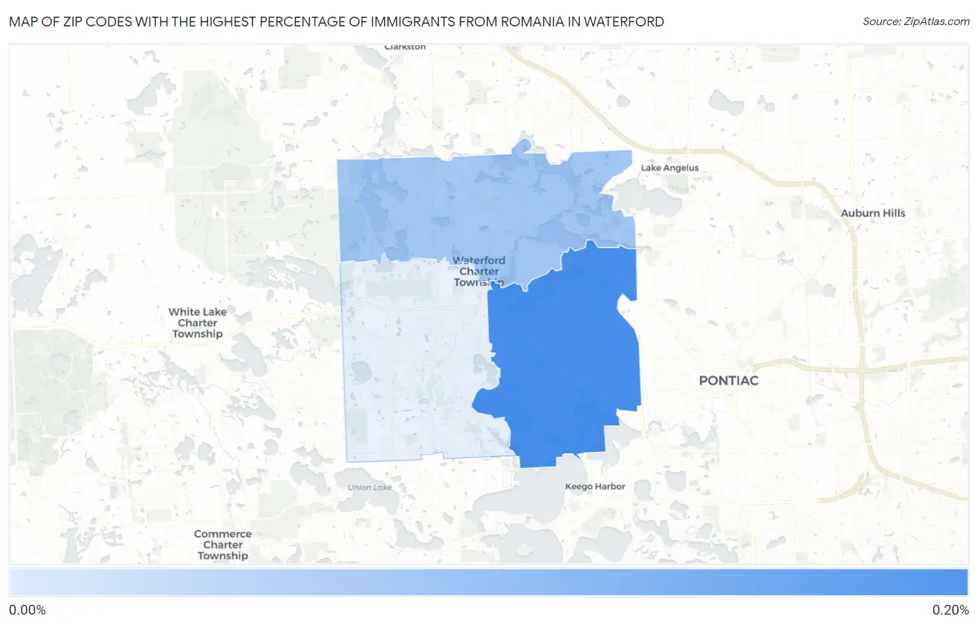 Zip Codes with the Highest Percentage of Immigrants from Romania in Waterford Map