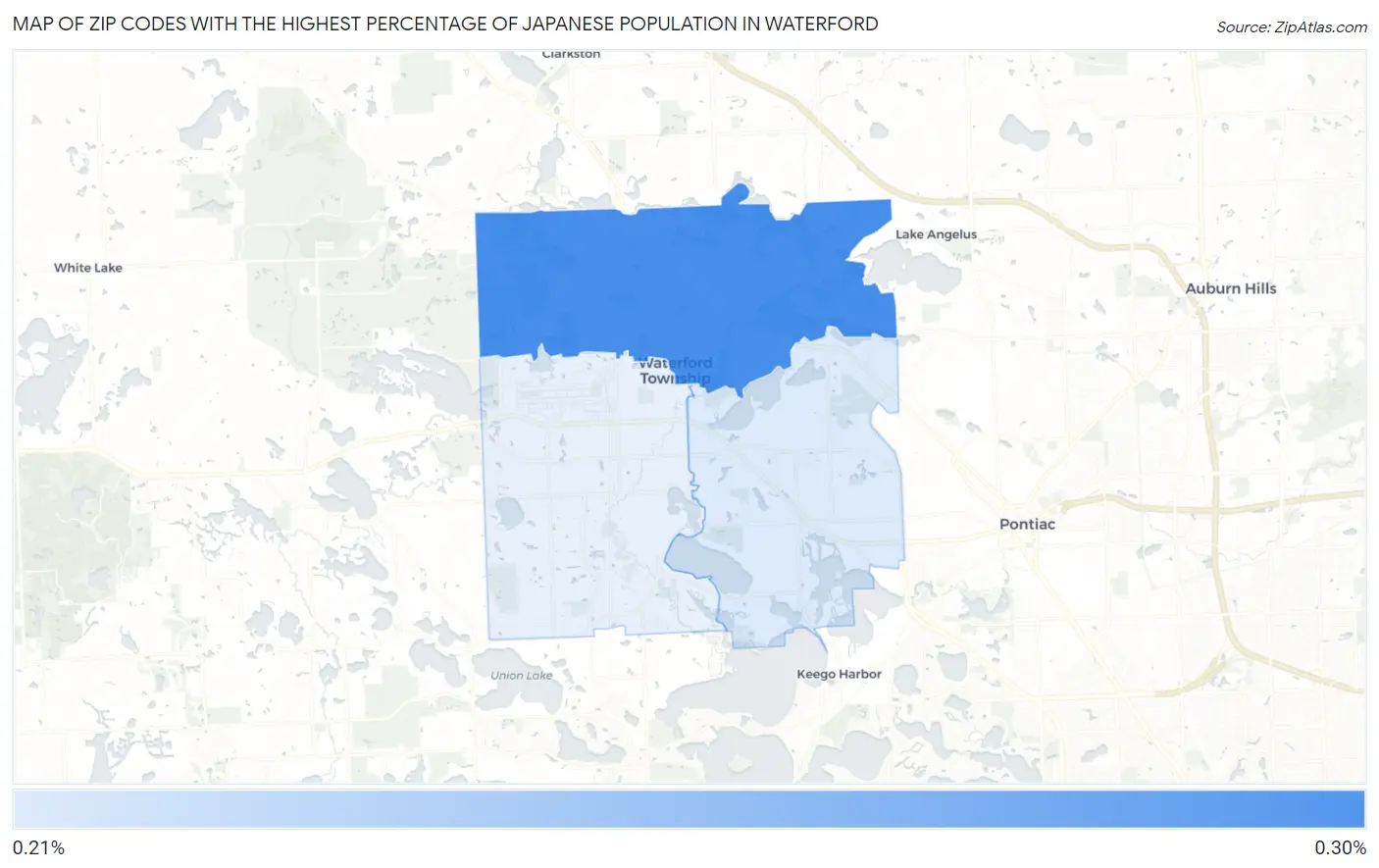 Zip Codes with the Highest Percentage of Japanese Population in Waterford Map