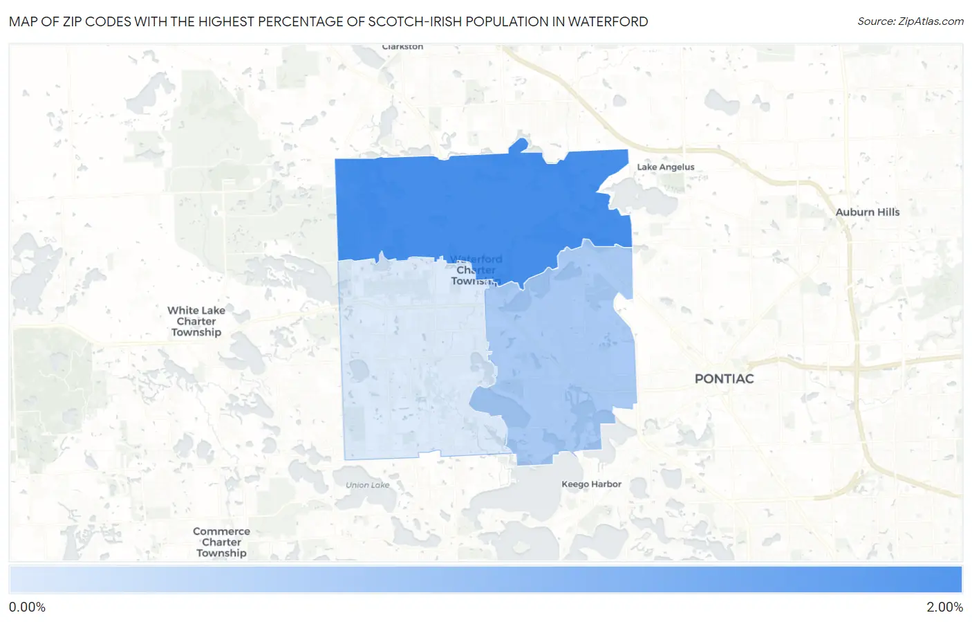 Zip Codes with the Highest Percentage of Scotch-Irish Population in Waterford Map