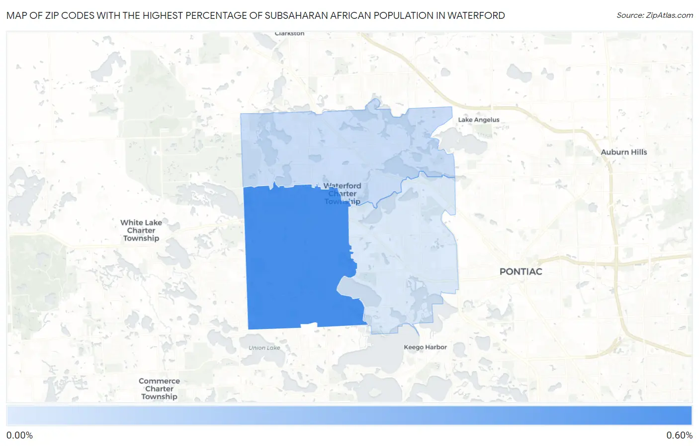 Zip Codes with the Highest Percentage of Subsaharan African Population in Waterford Map