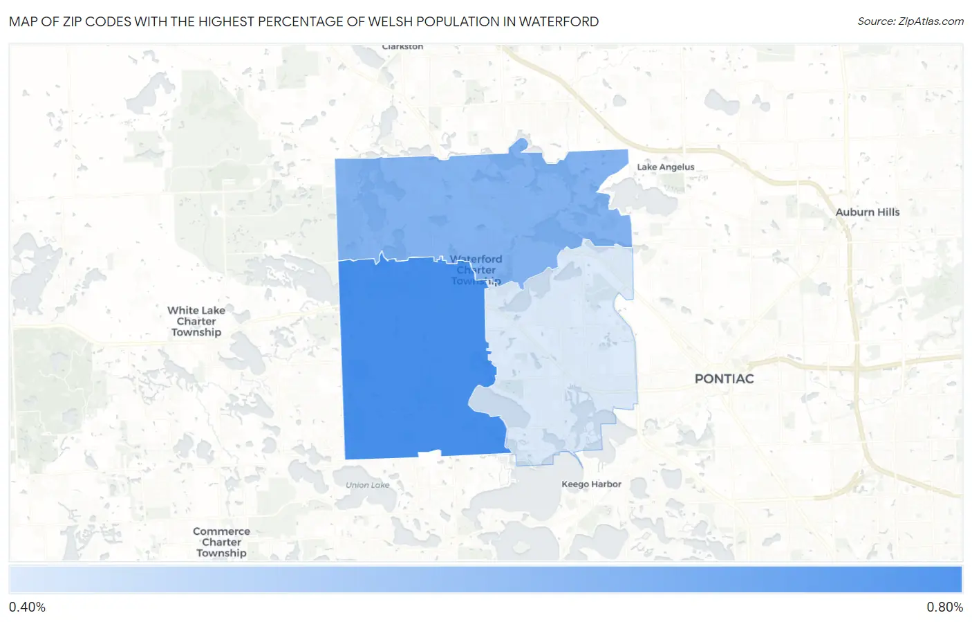 Zip Codes with the Highest Percentage of Welsh Population in Waterford Map