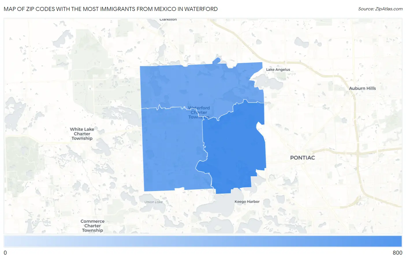 Zip Codes with the Most Immigrants from Mexico in Waterford Map