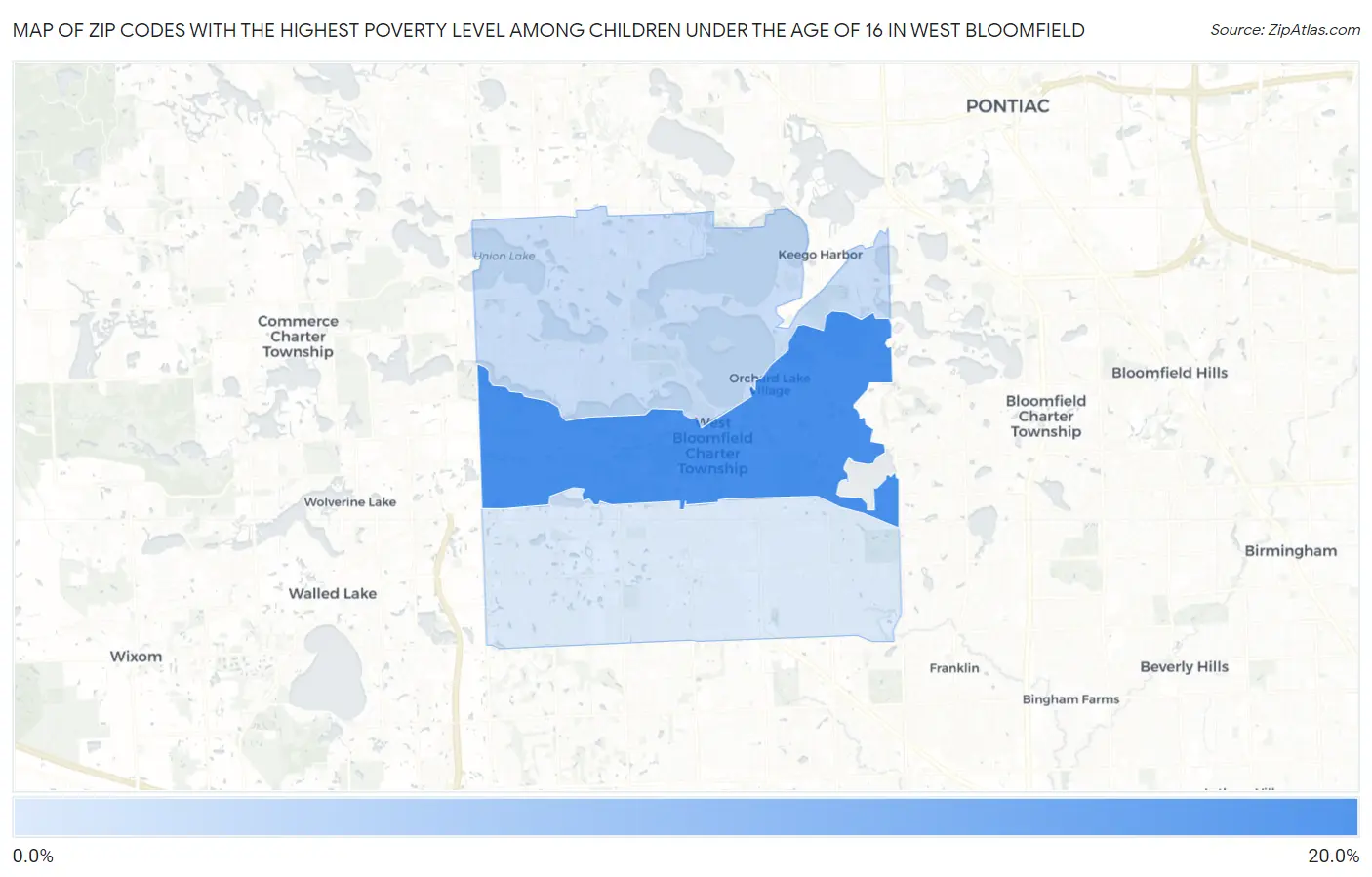 Zip Codes with the Highest Poverty Level Among Children Under the Age of 16 in West Bloomfield Map