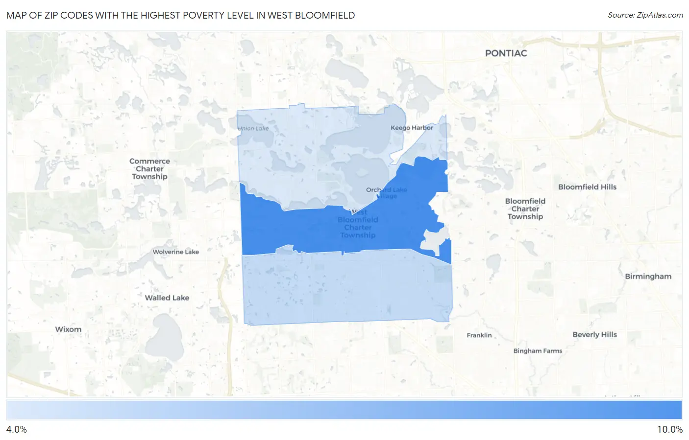 Zip Codes with the Highest Poverty Level in West Bloomfield Map