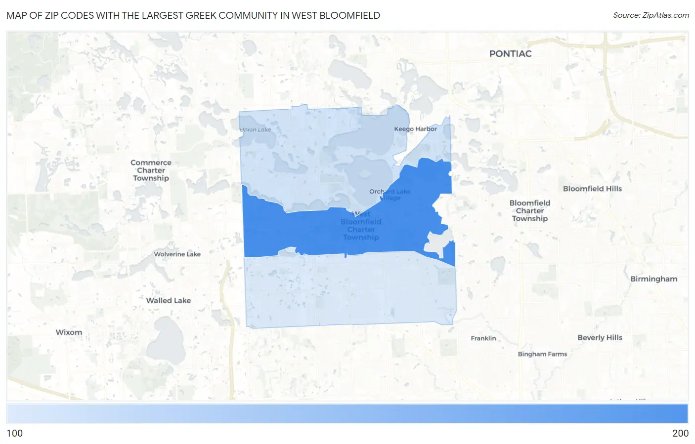 Zip Codes with the Largest Greek Community in West Bloomfield Map