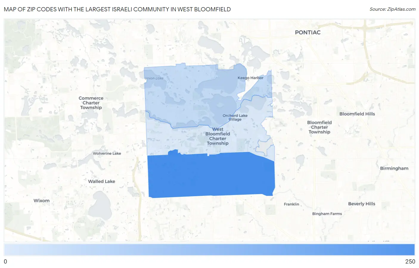 Zip Codes with the Largest Israeli Community in West Bloomfield Map