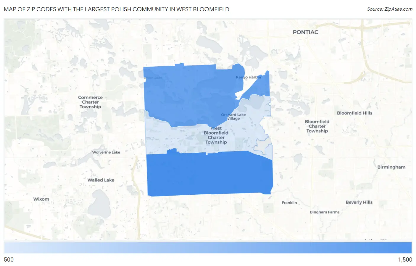 Zip Codes with the Largest Polish Community in West Bloomfield Map