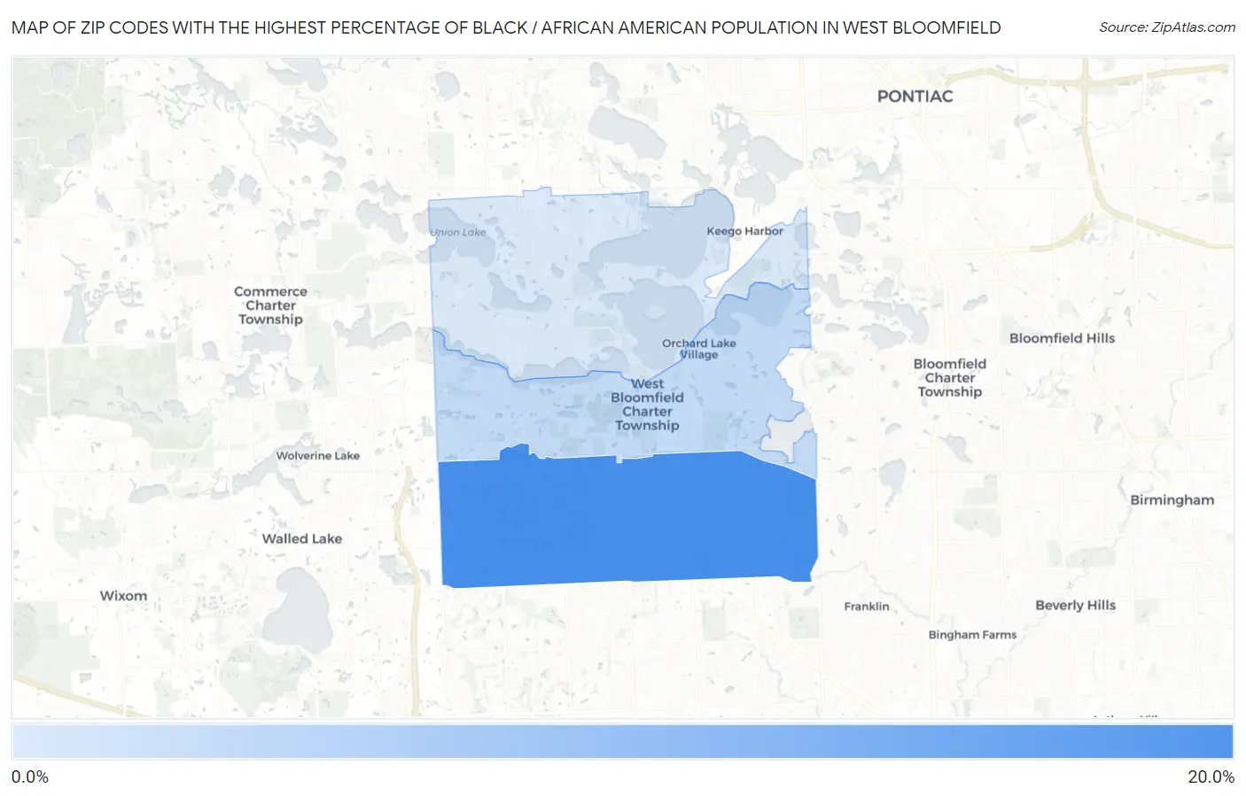 Zip Codes with the Highest Percentage of Black / African American Population in West Bloomfield Map