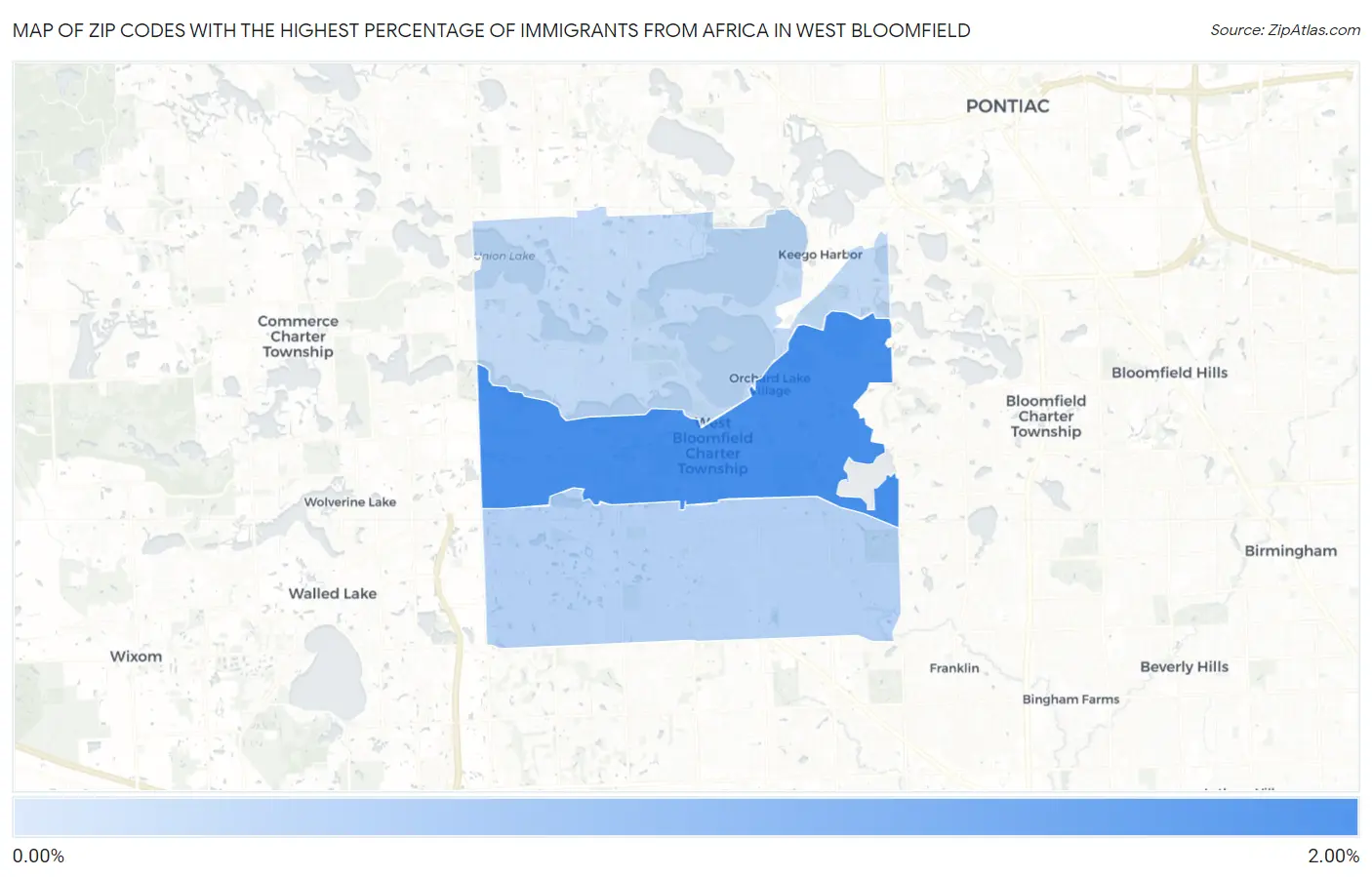 Zip Codes with the Highest Percentage of Immigrants from Africa in West Bloomfield Map