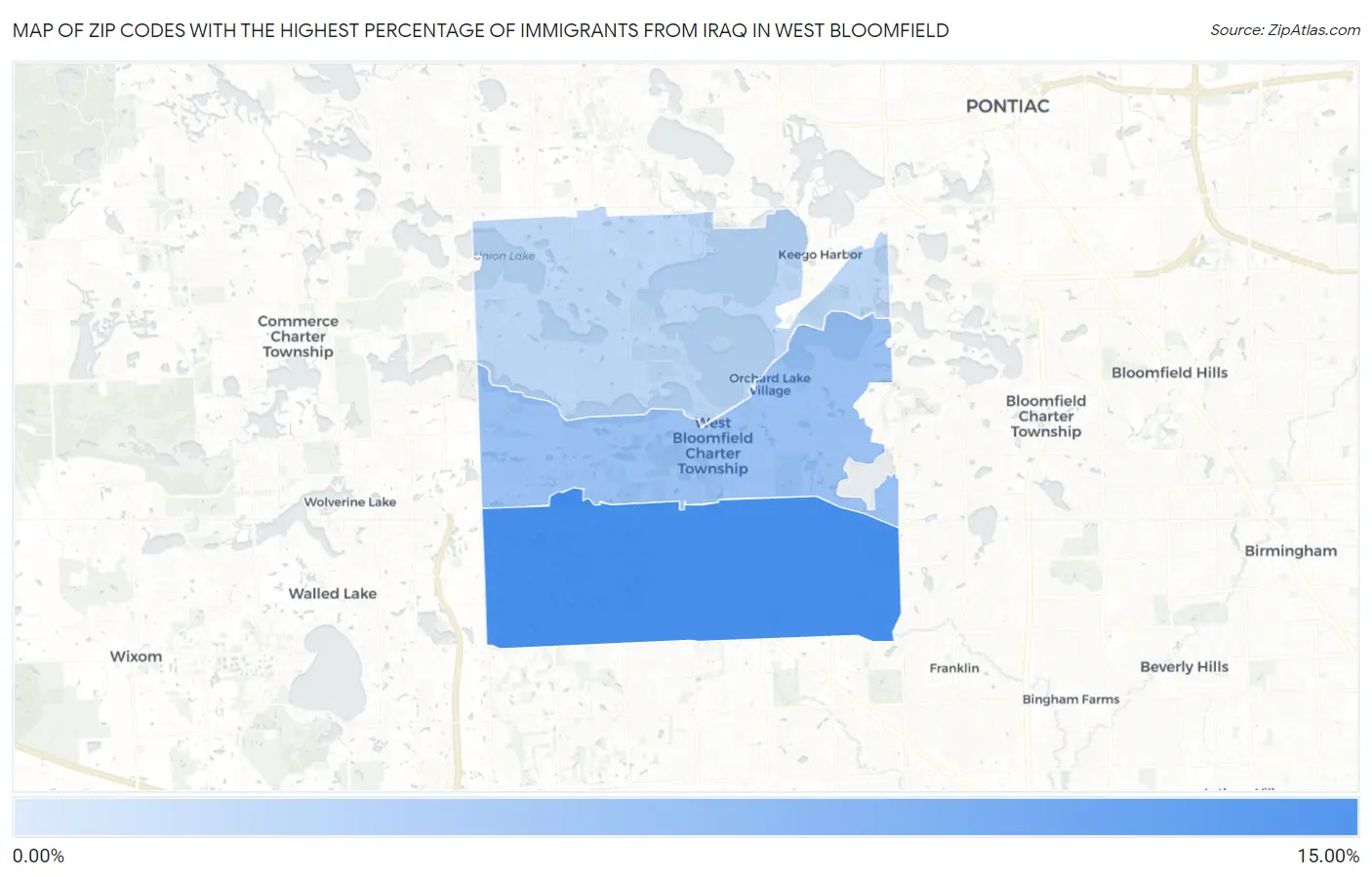 Zip Codes with the Highest Percentage of Immigrants from Iraq in West Bloomfield Map