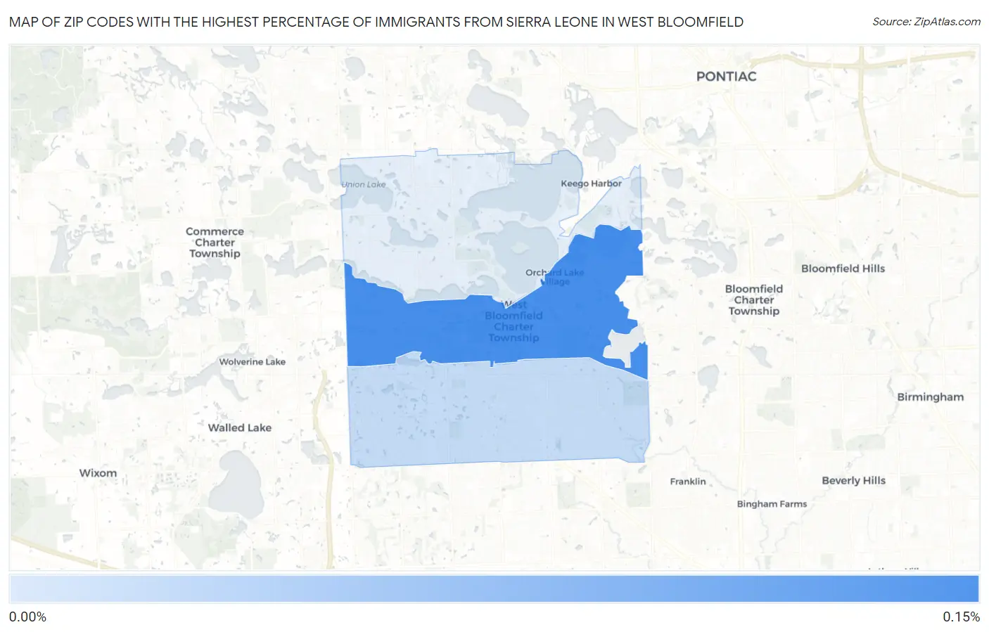 Zip Codes with the Highest Percentage of Immigrants from Sierra Leone in West Bloomfield Map