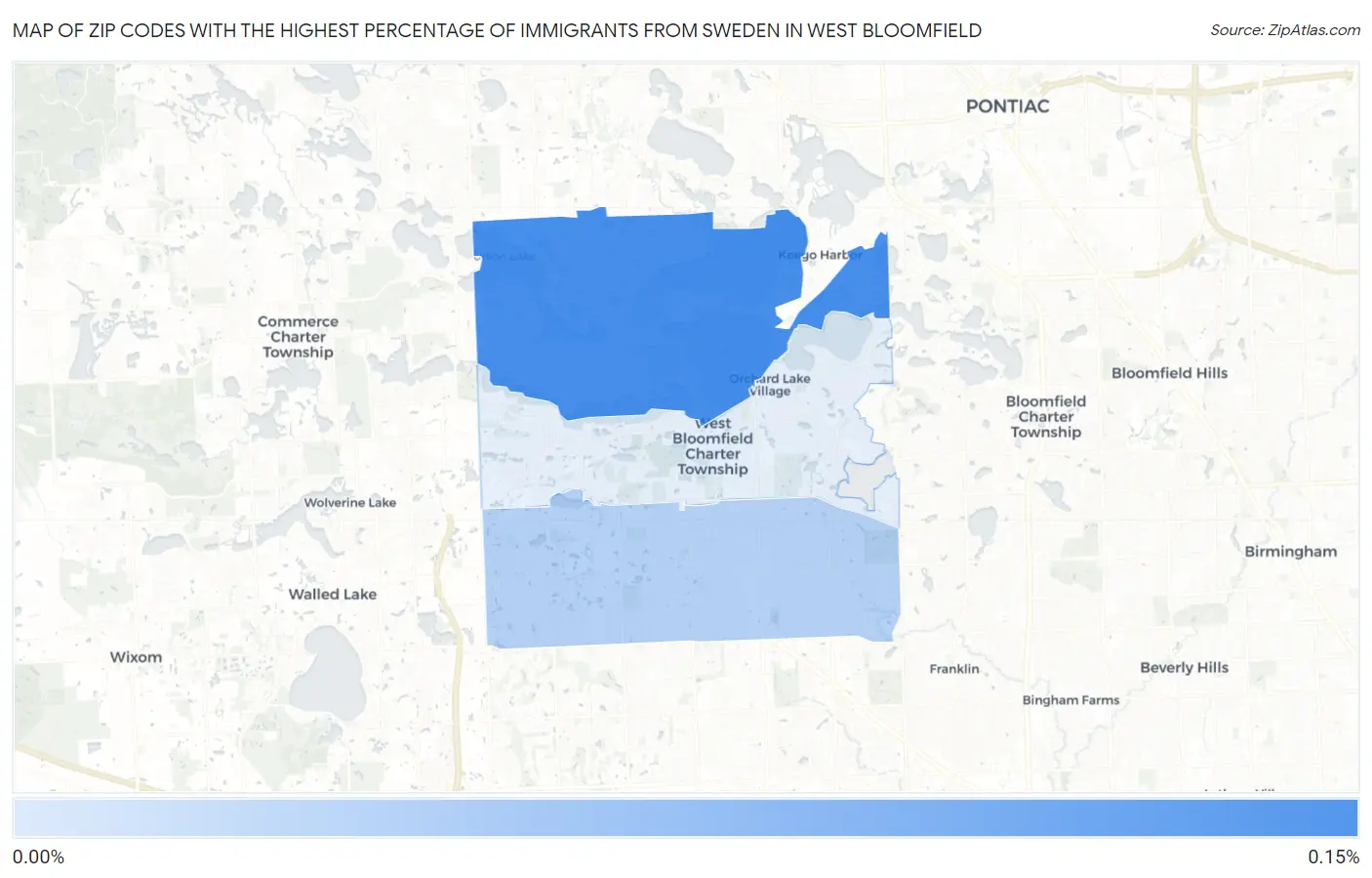 Zip Codes with the Highest Percentage of Immigrants from Sweden in West Bloomfield Map