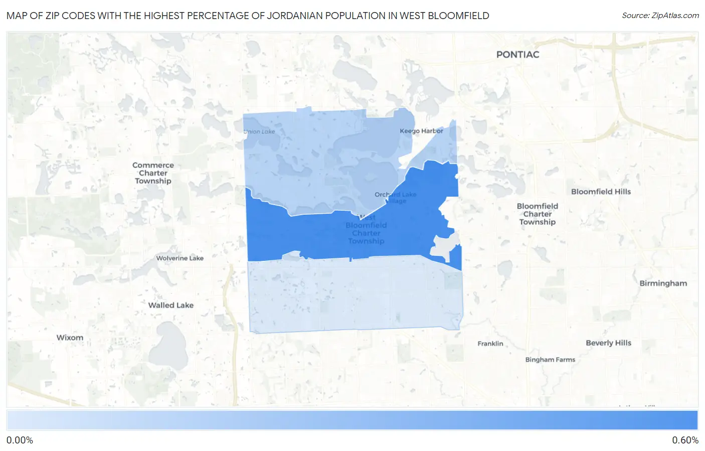 Zip Codes with the Highest Percentage of Jordanian Population in West Bloomfield Map