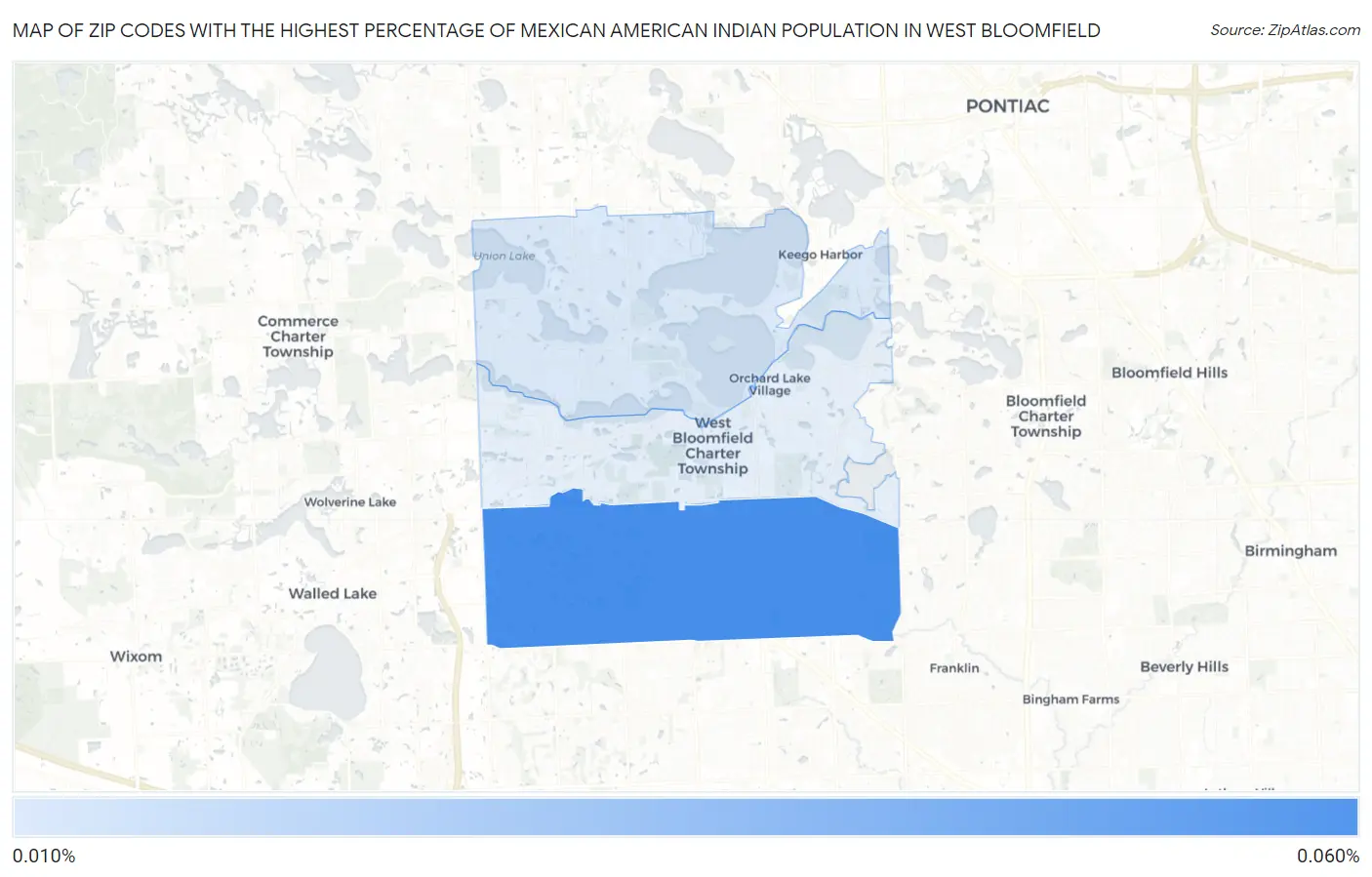 Zip Codes with the Highest Percentage of Mexican American Indian Population in West Bloomfield Map