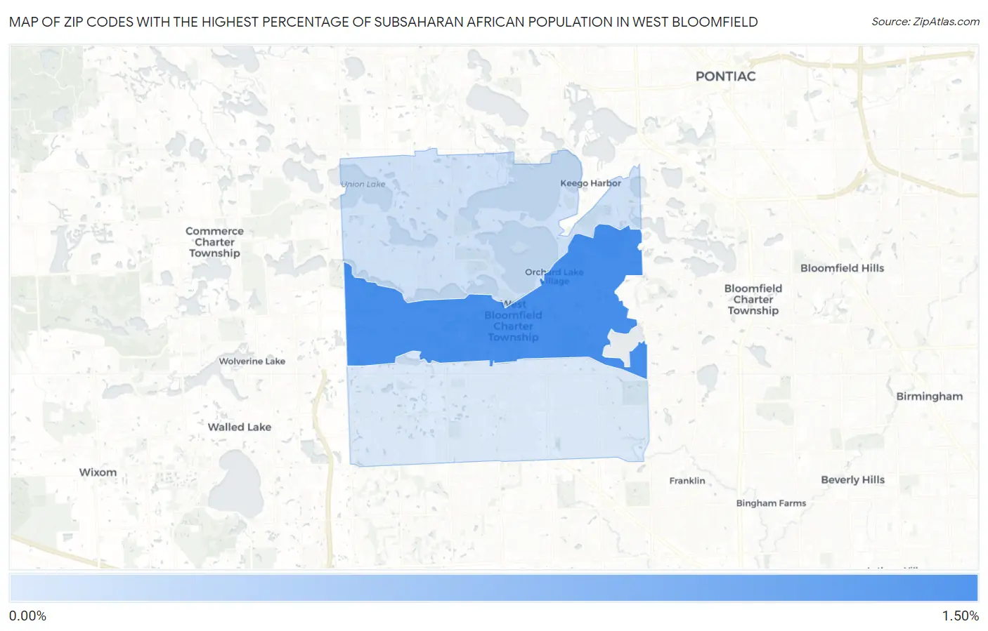 Zip Codes with the Highest Percentage of Subsaharan African Population in West Bloomfield Map