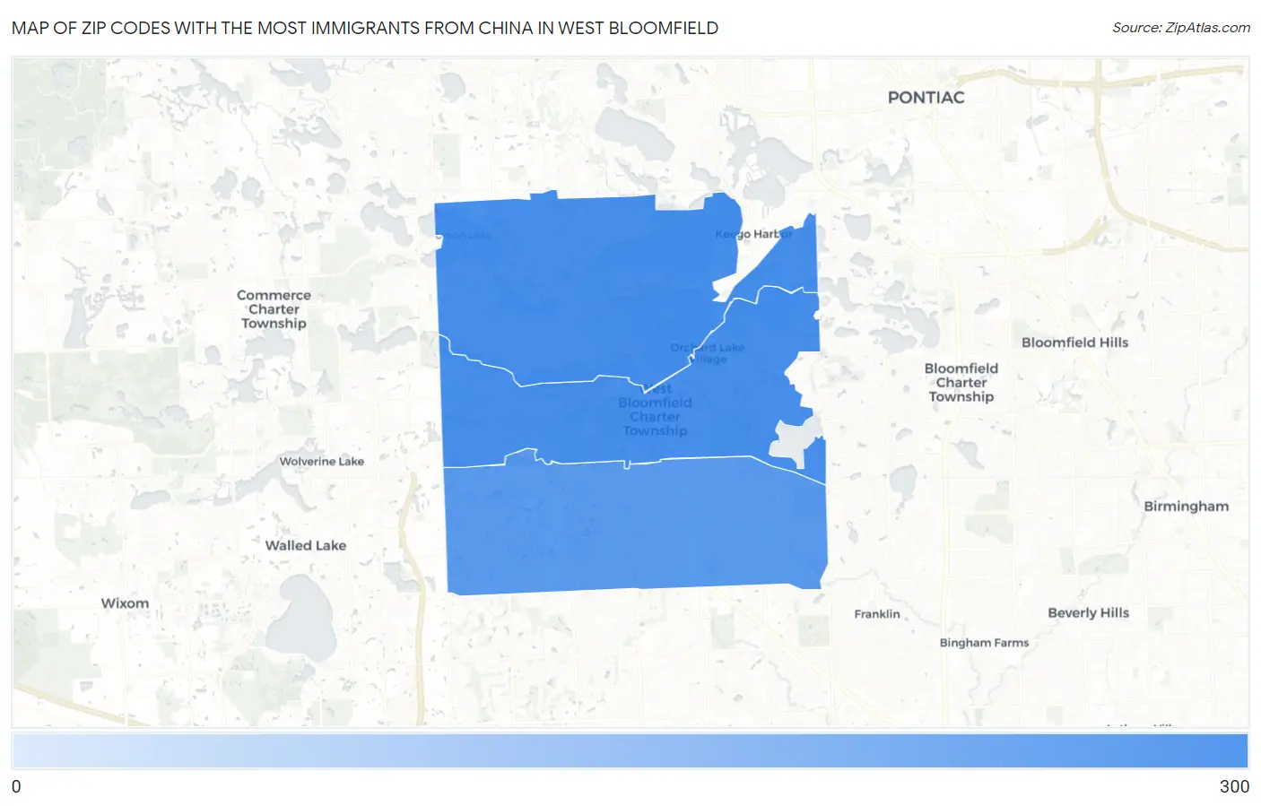 Zip Codes with the Most Immigrants from China in West Bloomfield Map
