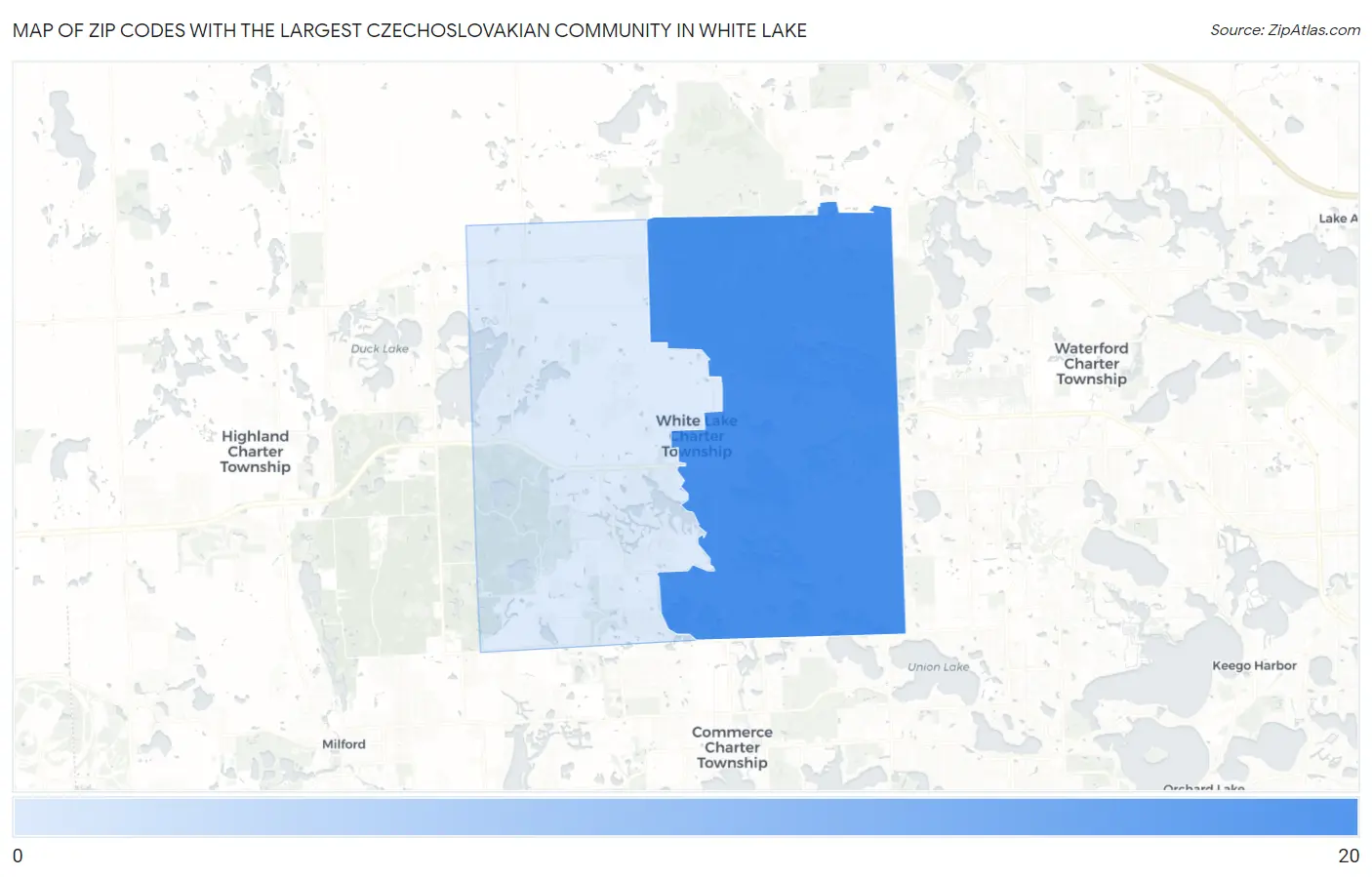 Zip Codes with the Largest Czechoslovakian Community in White Lake Map