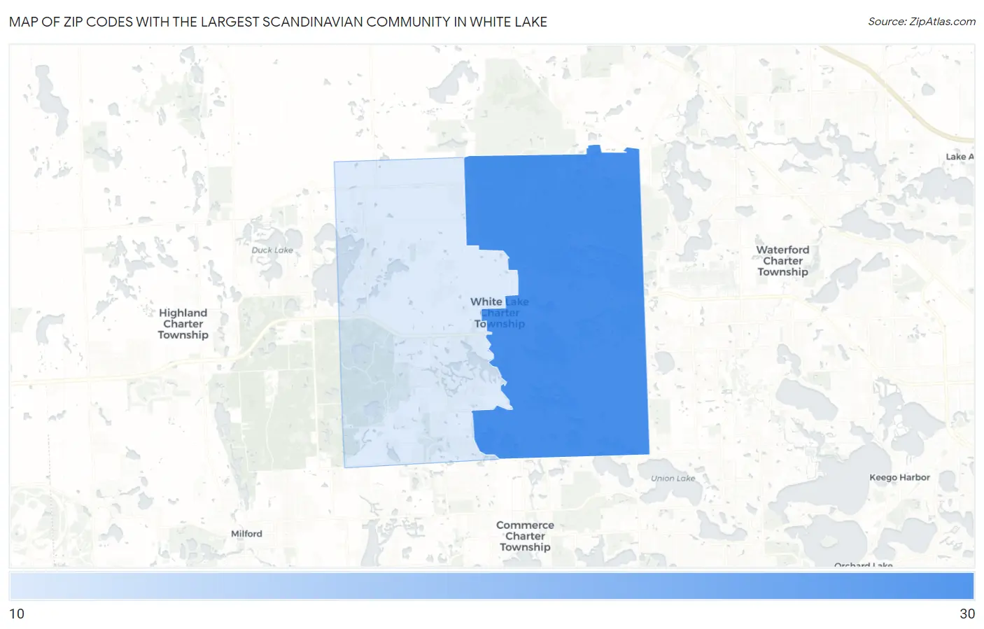 Zip Codes with the Largest Scandinavian Community in White Lake Map