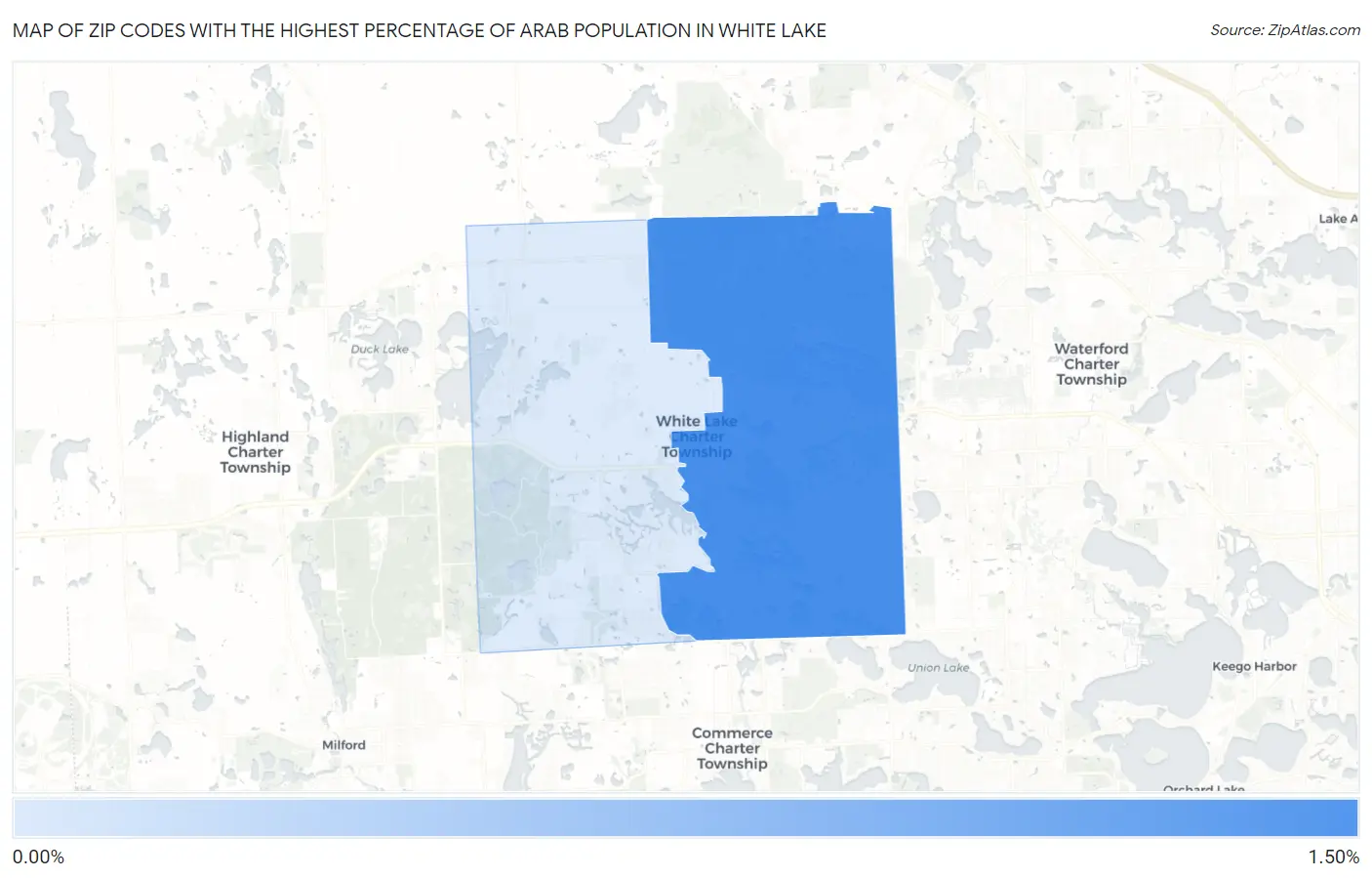Zip Codes with the Highest Percentage of Arab Population in White Lake Map
