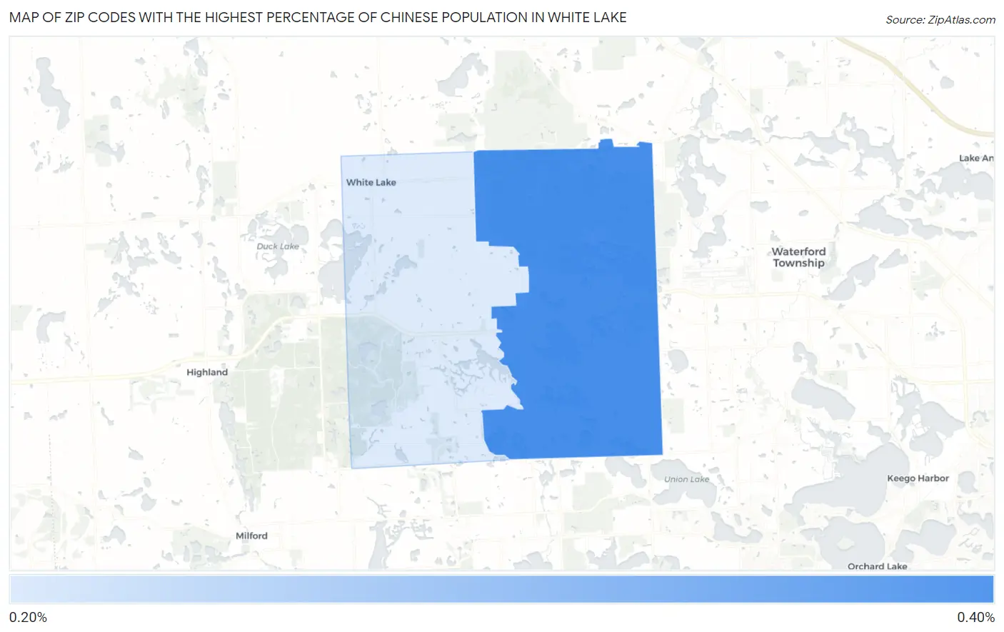 Zip Codes with the Highest Percentage of Chinese Population in White Lake Map