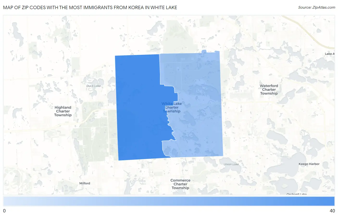 Zip Codes with the Most Immigrants from Korea in White Lake Map