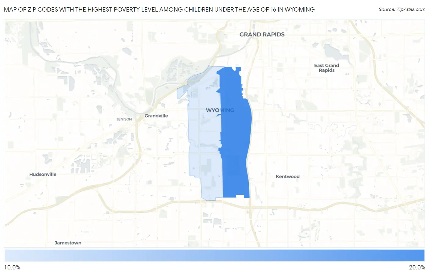 Zip Codes with the Highest Poverty Level Among Children Under the Age of 16 in Wyoming Map