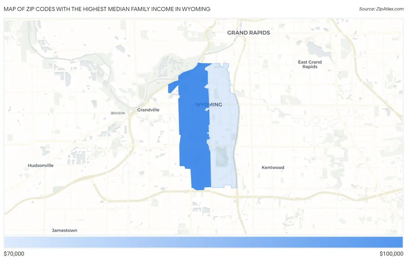 Zip Codes with the Highest Median Family Income in Wyoming Map