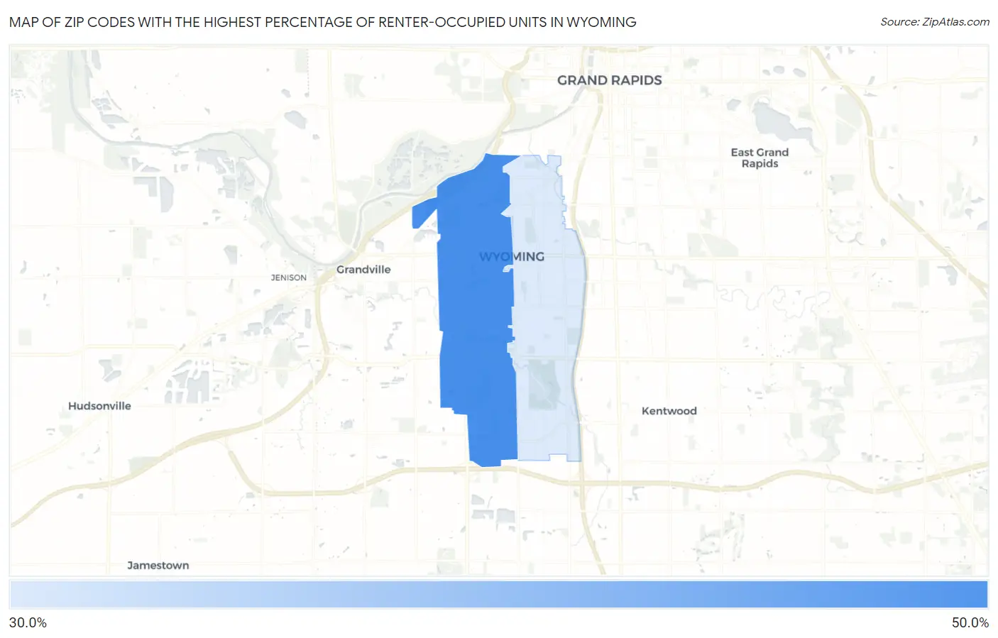 Zip Codes with the Highest Percentage of Renter-Occupied Units in Wyoming Map