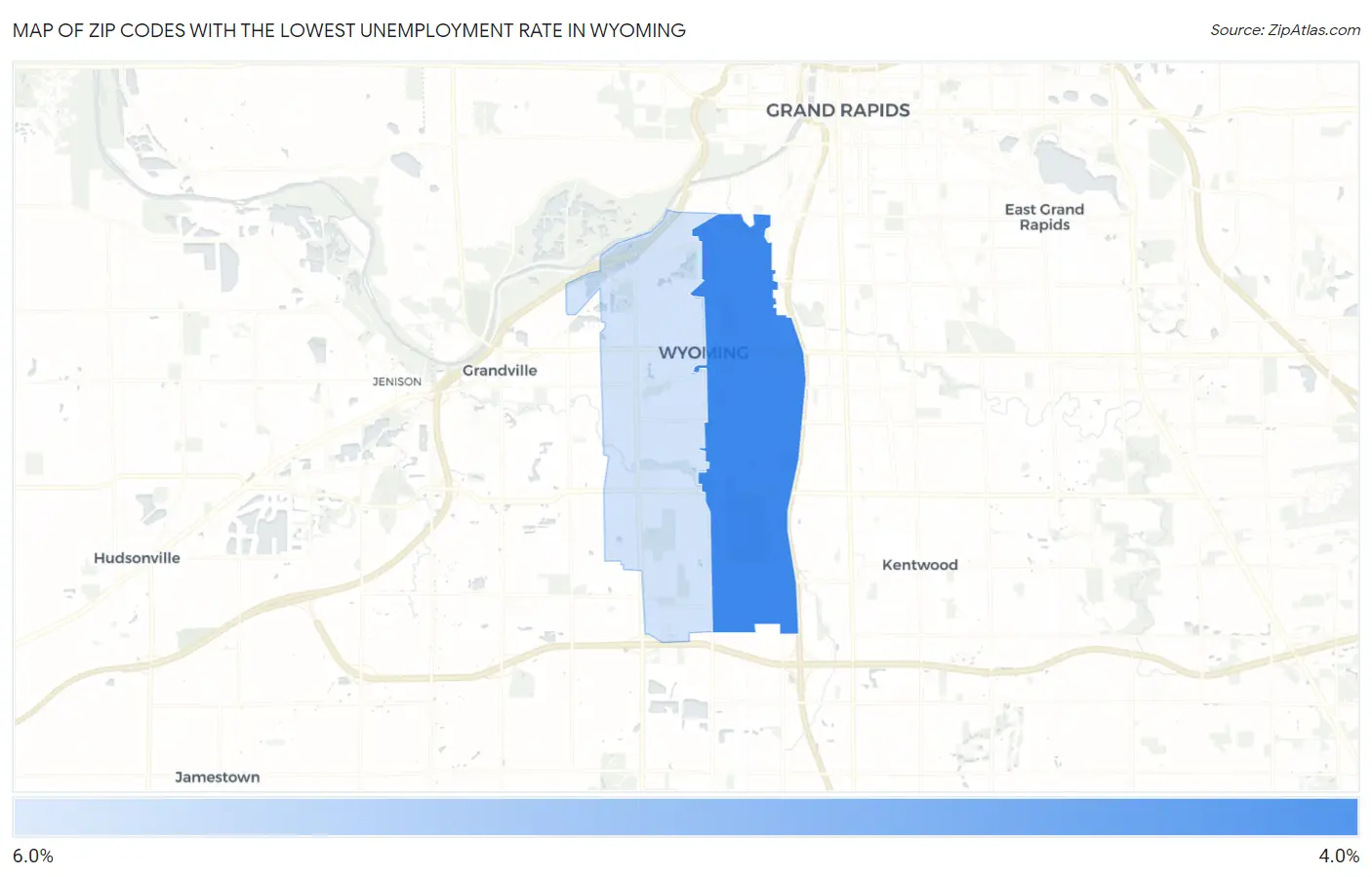 Zip Codes with the Lowest Unemployment Rate in Wyoming Map