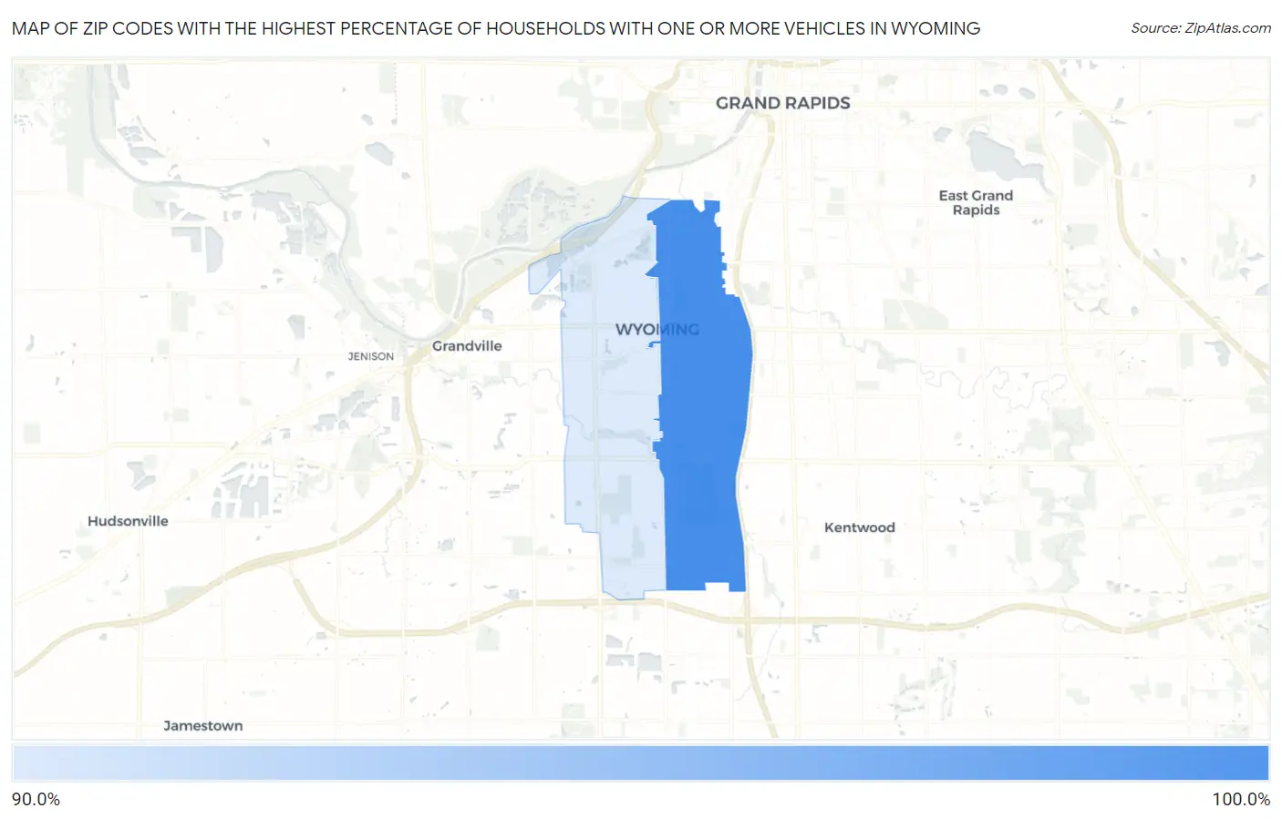 Zip Codes with the Highest Percentage of Households With One or more Vehicles in Wyoming Map