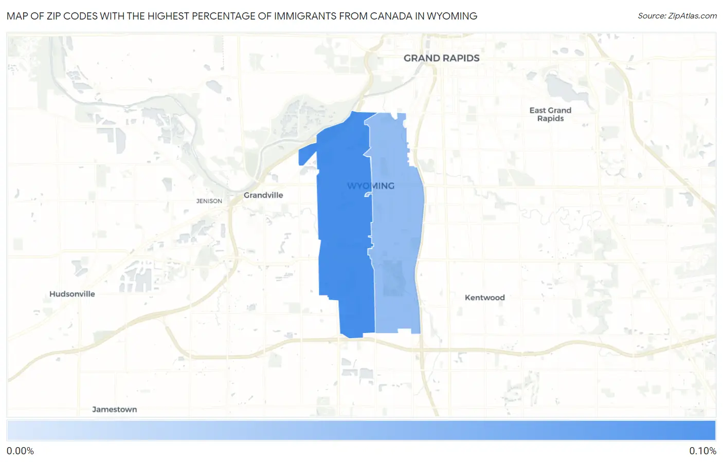 Zip Codes with the Highest Percentage of Immigrants from Canada in Wyoming Map