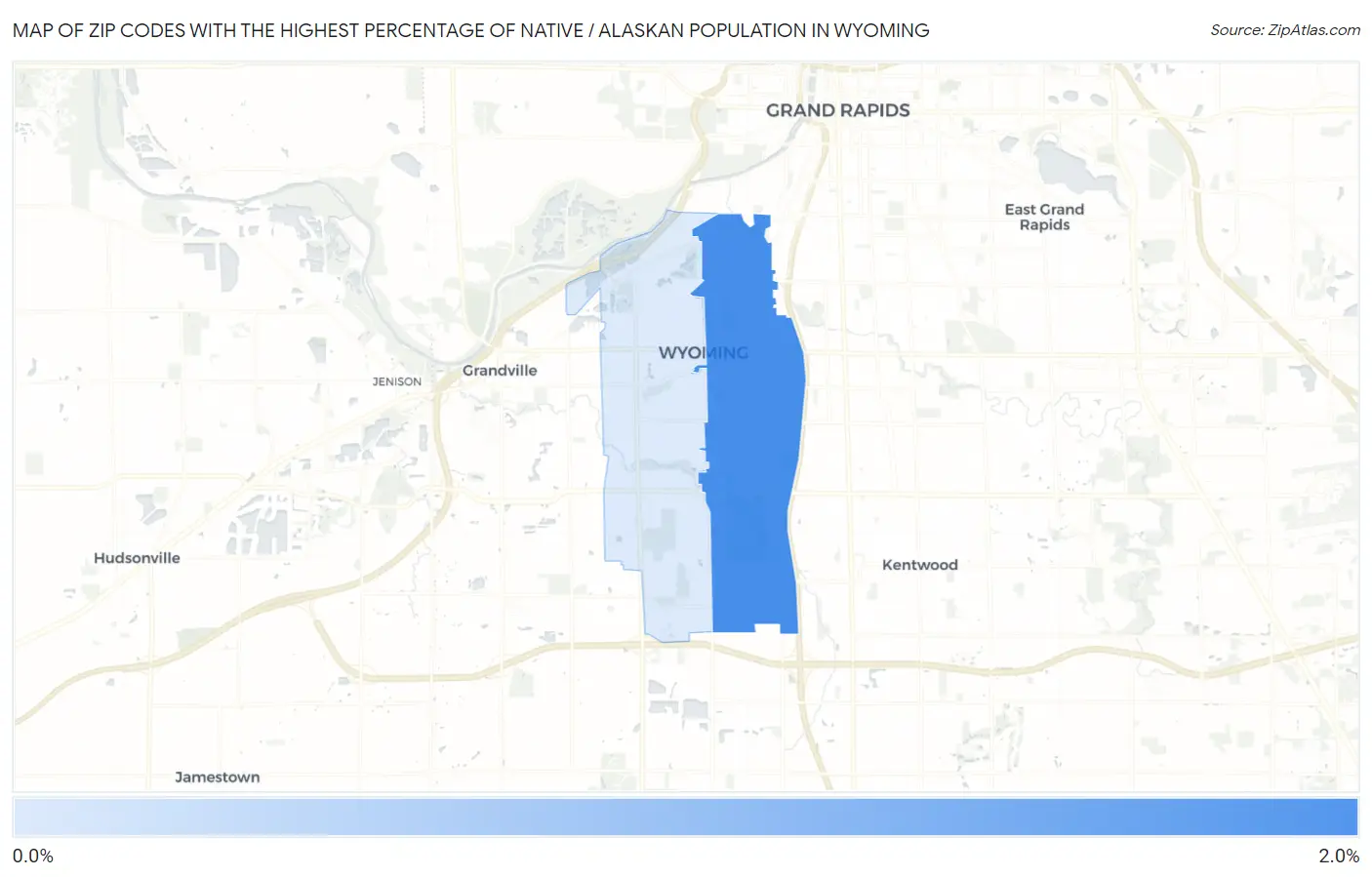 Zip Codes with the Highest Percentage of Native / Alaskan Population in Wyoming Map