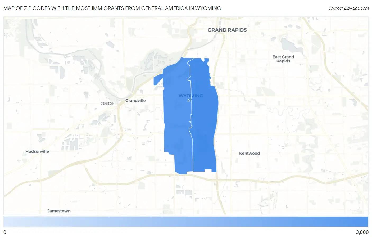 Zip Codes with the Most Immigrants from Central America in Wyoming Map