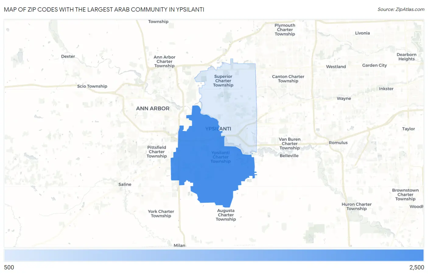 Zip Codes with the Largest Arab Community in Ypsilanti Map