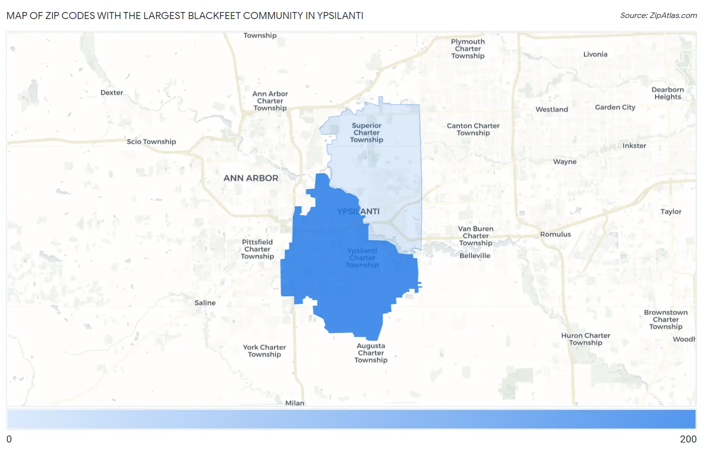 Zip Codes with the Largest Blackfeet Community in Ypsilanti Map