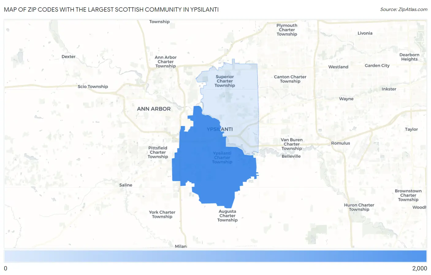 Zip Codes with the Largest Scottish Community in Ypsilanti Map
