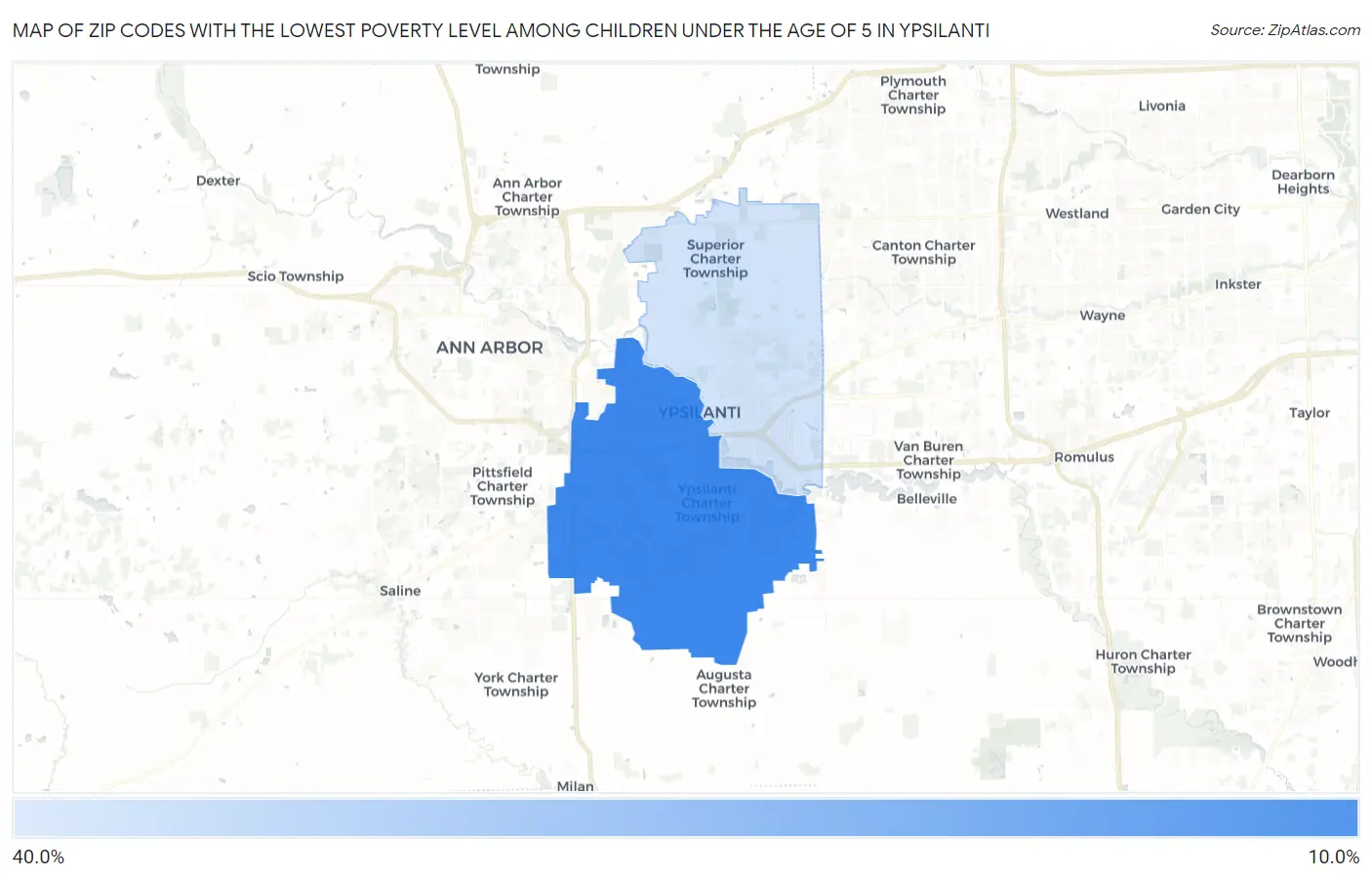 Zip Codes with the Lowest Poverty Level Among Children Under the Age of 5 in Ypsilanti Map