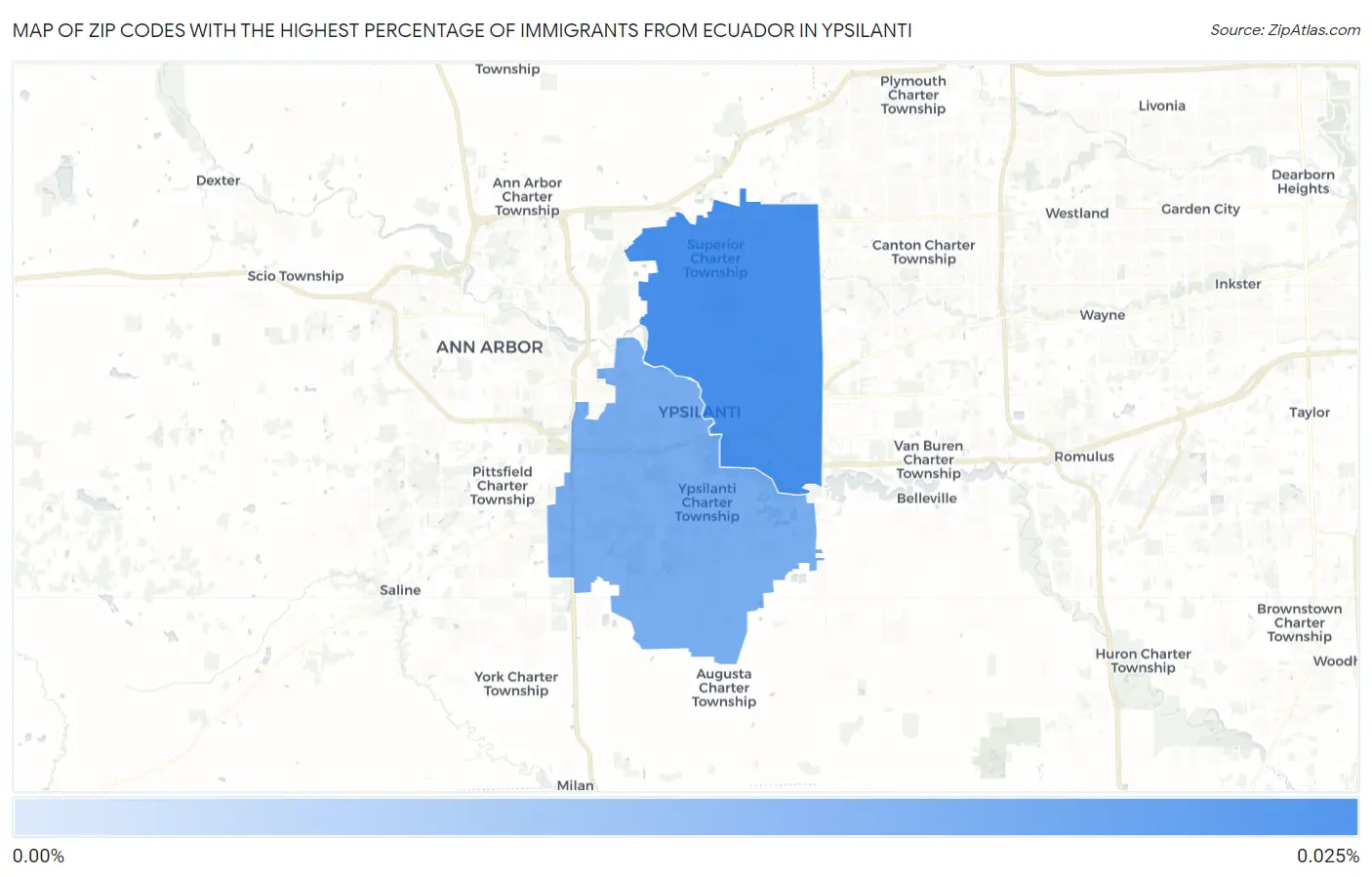 Zip Codes with the Highest Percentage of Immigrants from Ecuador in Ypsilanti Map