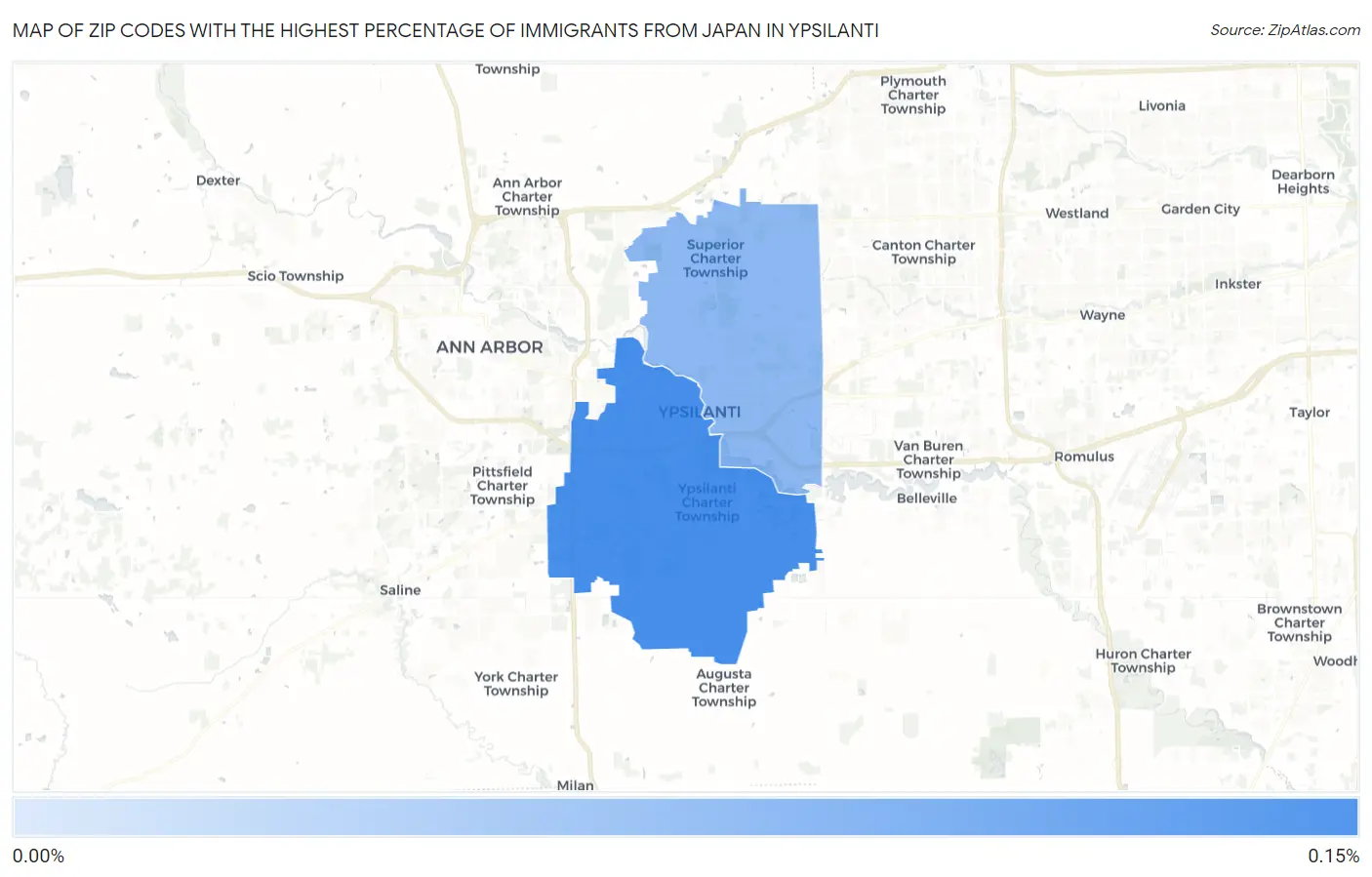 Zip Codes with the Highest Percentage of Immigrants from Japan in Ypsilanti Map