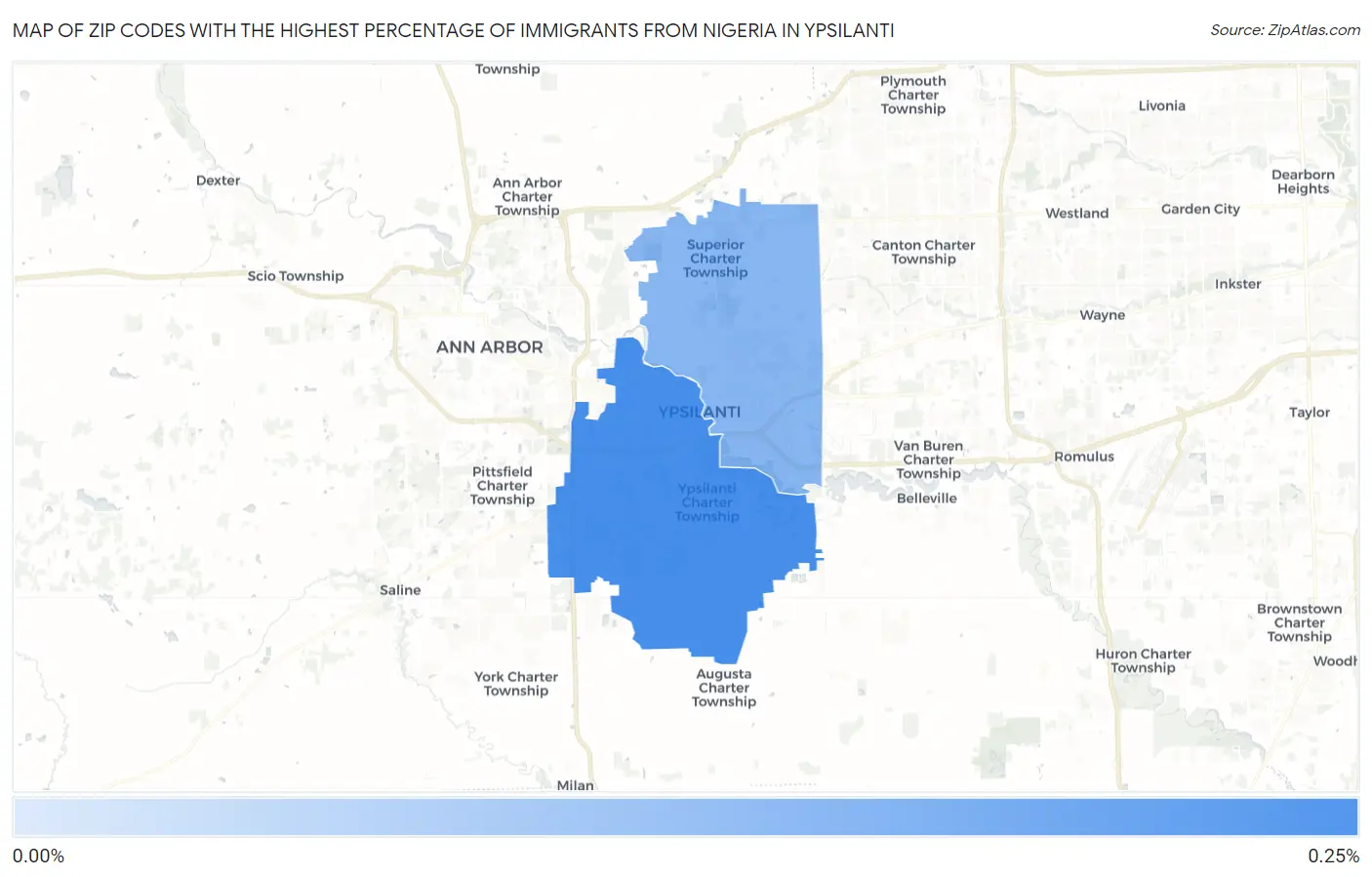 Zip Codes with the Highest Percentage of Immigrants from Nigeria in Ypsilanti Map