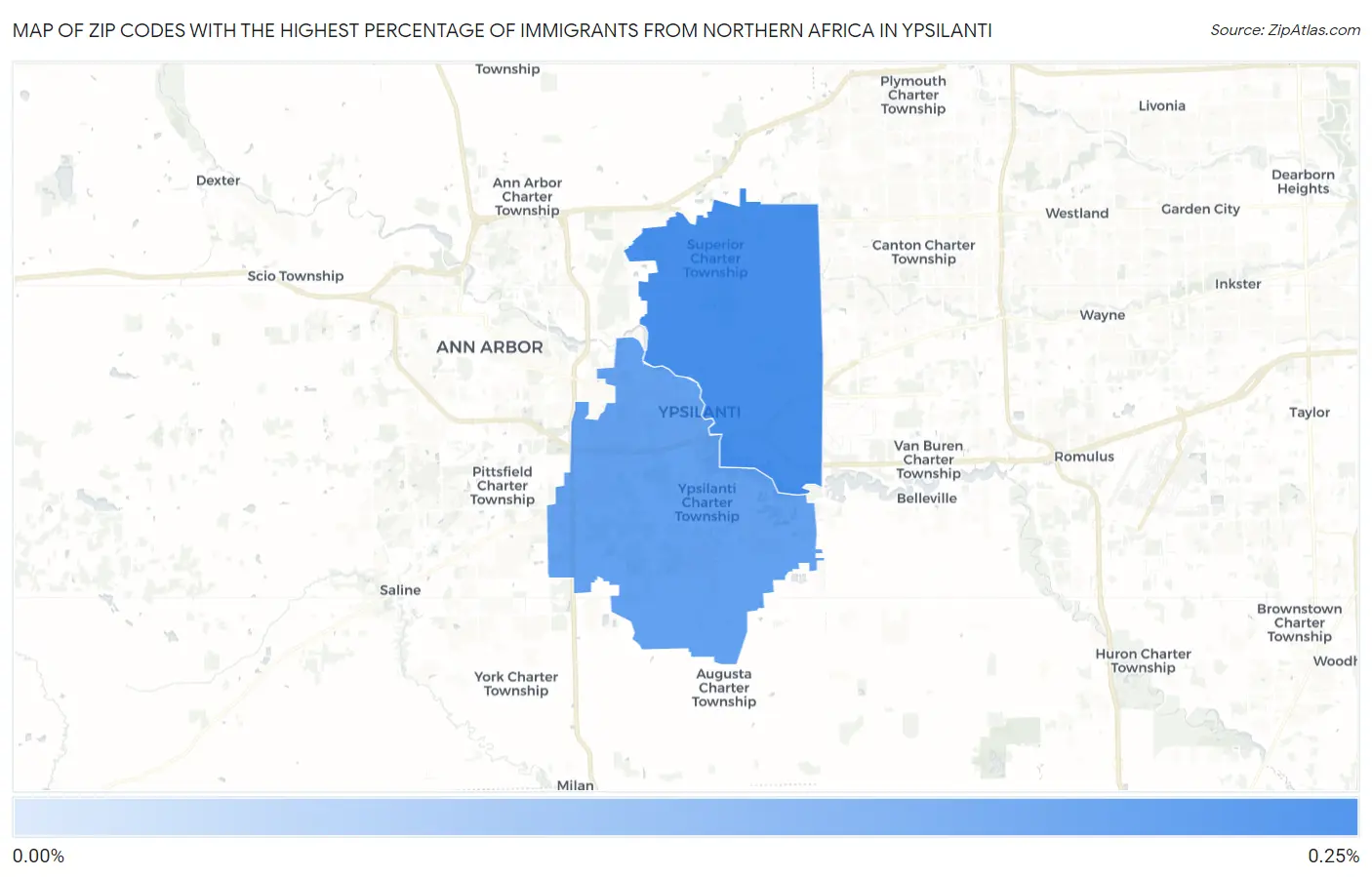 Zip Codes with the Highest Percentage of Immigrants from Northern Africa in Ypsilanti Map