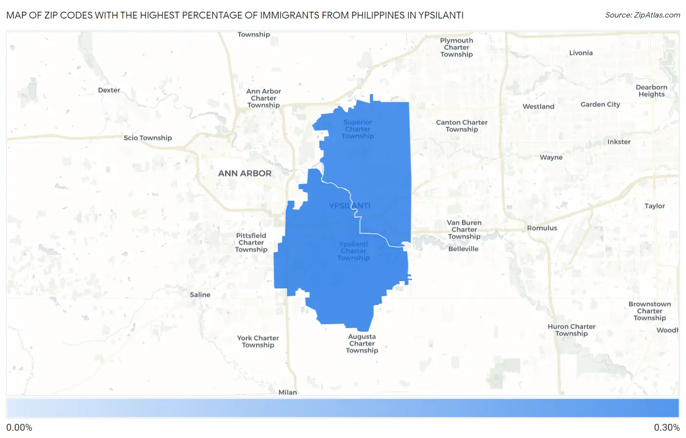 Zip Codes with the Highest Percentage of Immigrants from Philippines in Ypsilanti Map