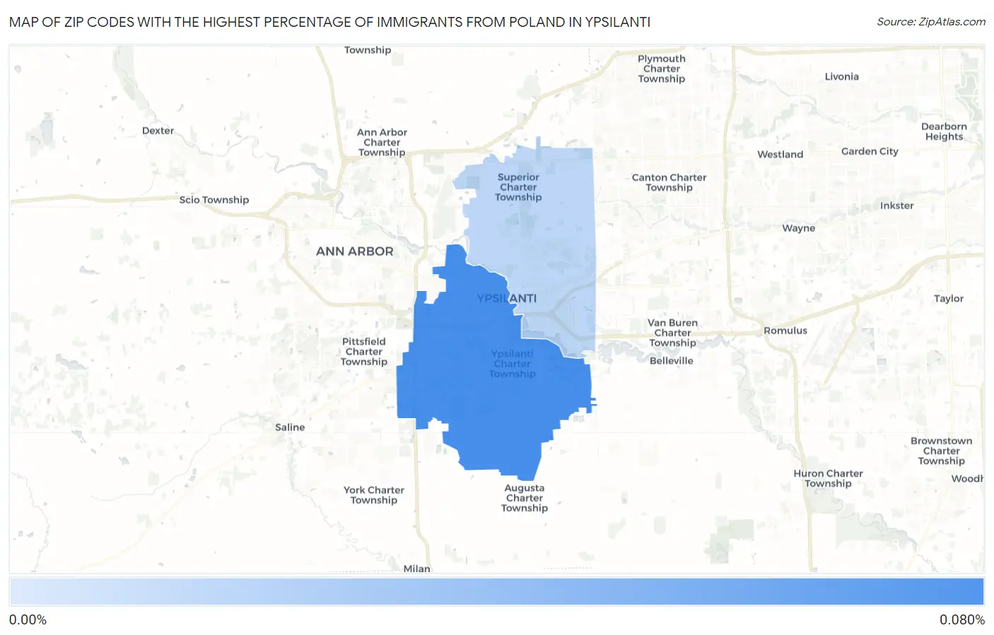Zip Codes with the Highest Percentage of Immigrants from Poland in Ypsilanti Map